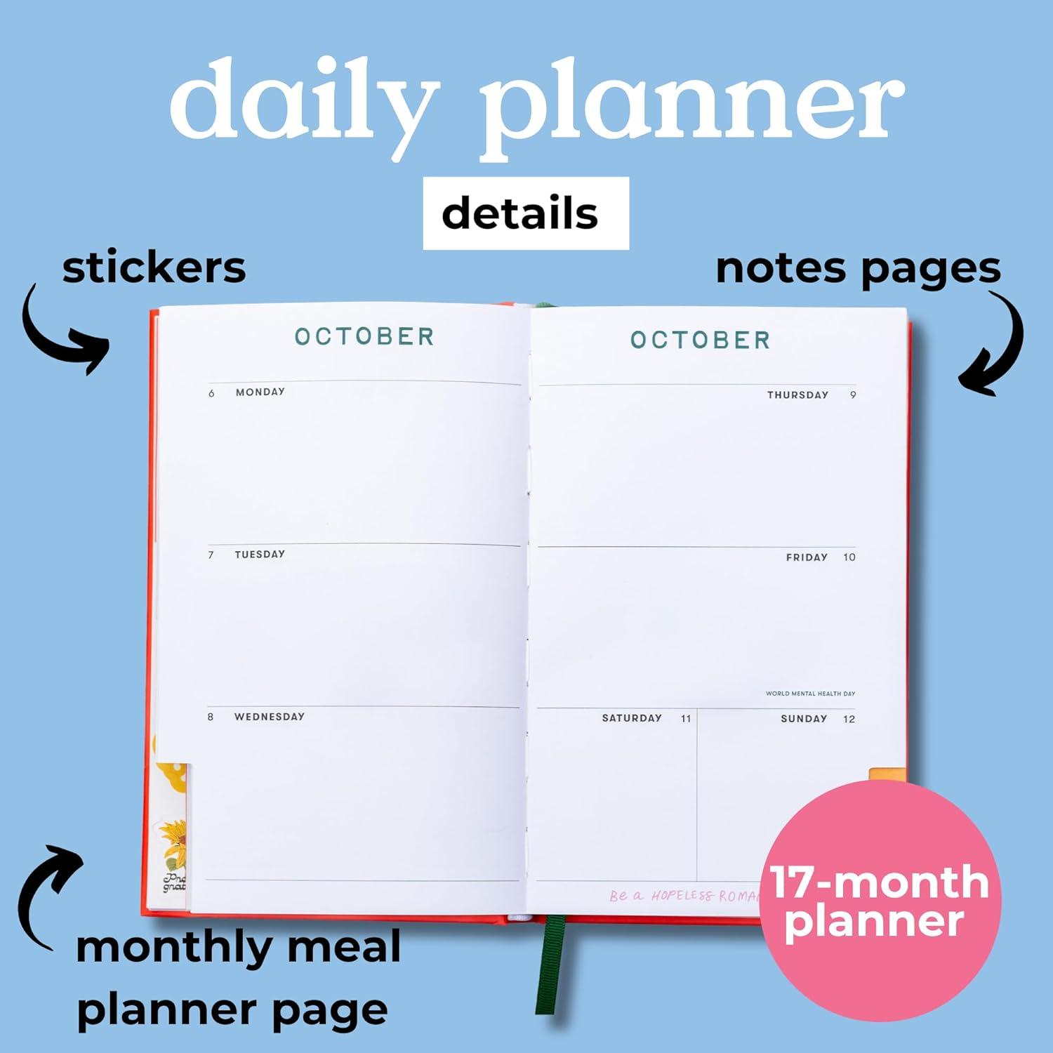 imagebando 17Month Classic Daily and Weekly Planner Dated August 2025 December 2026 Hard Cover Self Care Journal Agenda with Monthly Calendar Stickers Art ampamp Bonus Pages Ready for Anything RedReady For Anything Red