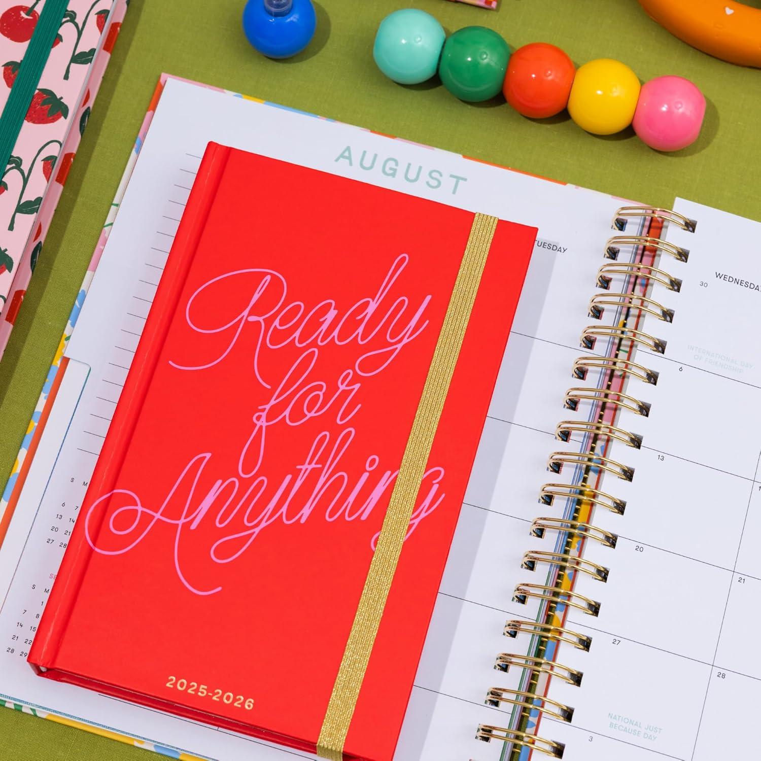 imagebando 17Month Classic Daily and Weekly Planner Dated August 2025 December 2026 Hard Cover Self Care Journal Agenda with Monthly Calendar Stickers Art ampamp Bonus Pages Ready for Anything RedReady For Anything Red