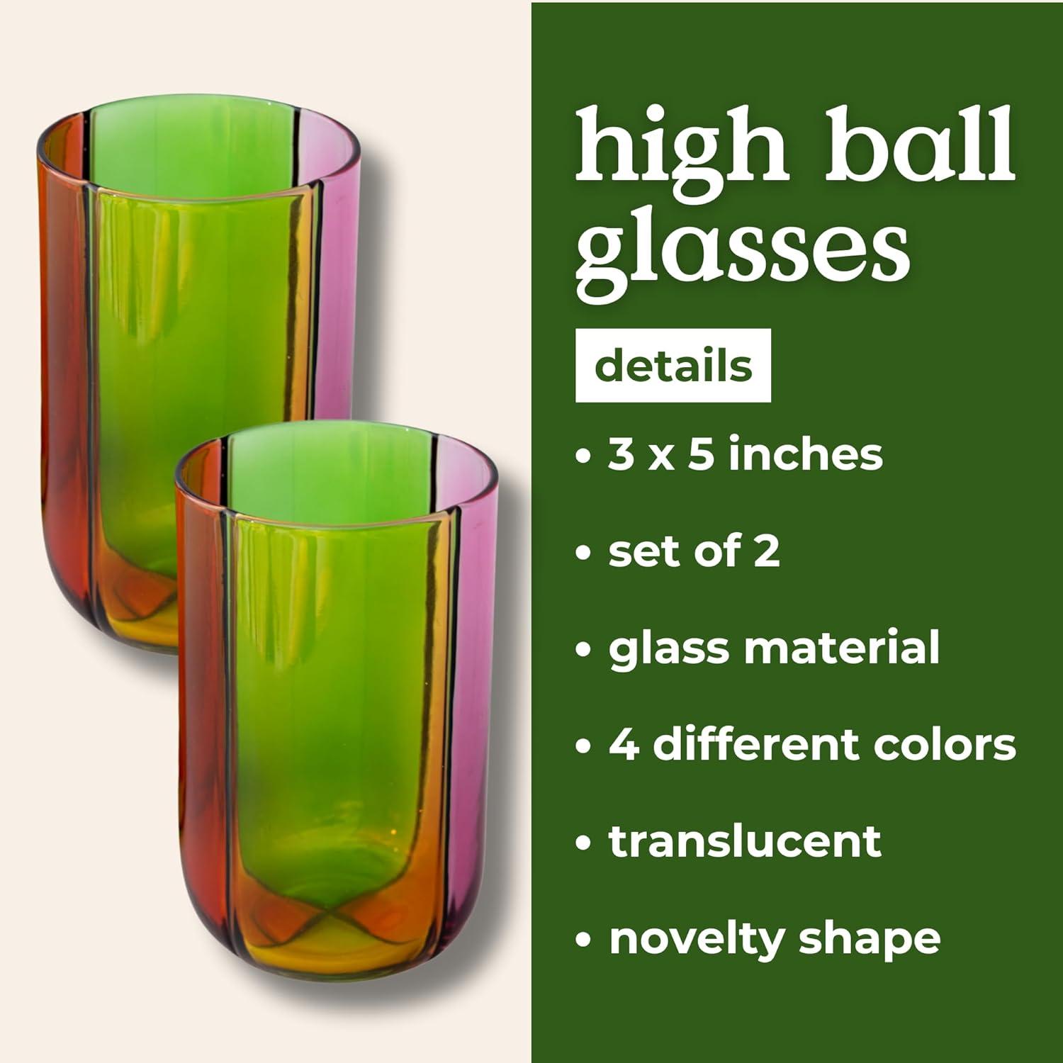 imagebando Bar Glass Set of 2 175 oz Cute High Ball Glasses for Adults Unique Drinking Glasses Aesthetic Glassware for Bar Cart Colorblock