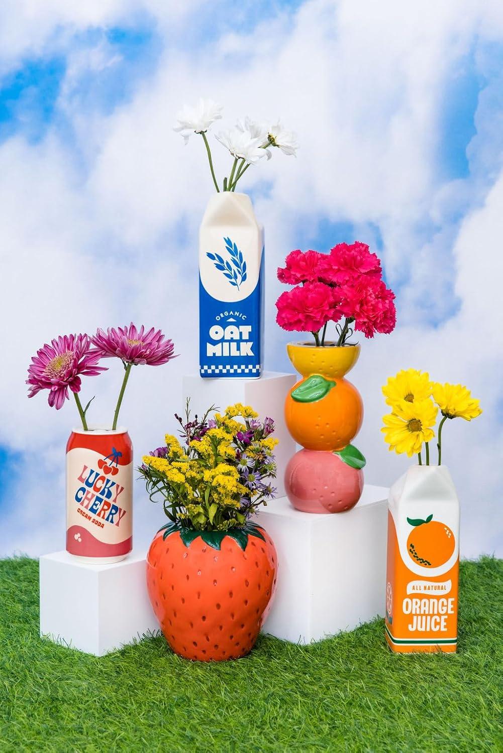 imagebando Decorative Ceramic Vase for Centerpiece Tall Unique Lemon Grapefruit and Orange Vase for HomeKitchenOffice Decor Stacked Citrus