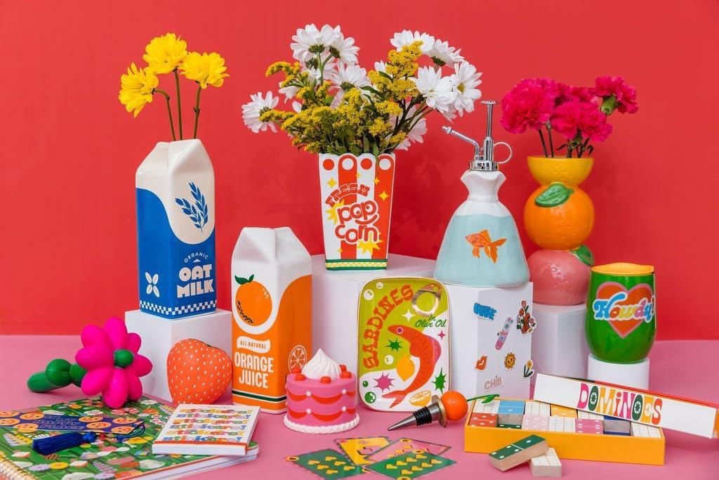 imagebando Decorative Ceramic Vase for Centerpiece Tall Unique Lemon Grapefruit and Orange Vase for HomeKitchenOffice Decor Stacked Citrus