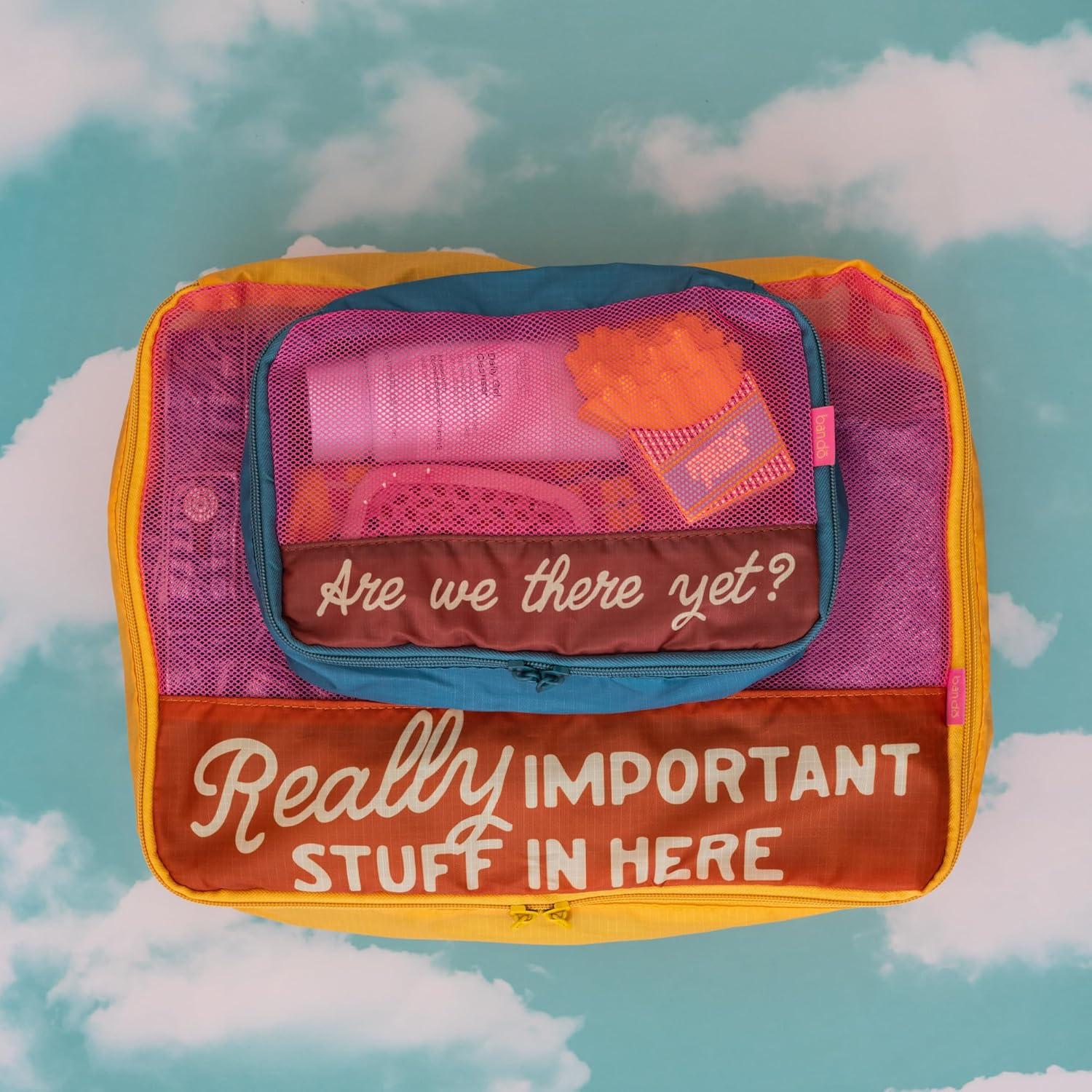 imagebando Getaway Polyester and Mesh Packing Cube Set Includes 4 Foldable Luggage Organizers in Various Sizes Really Important StuffReally Important Stuff