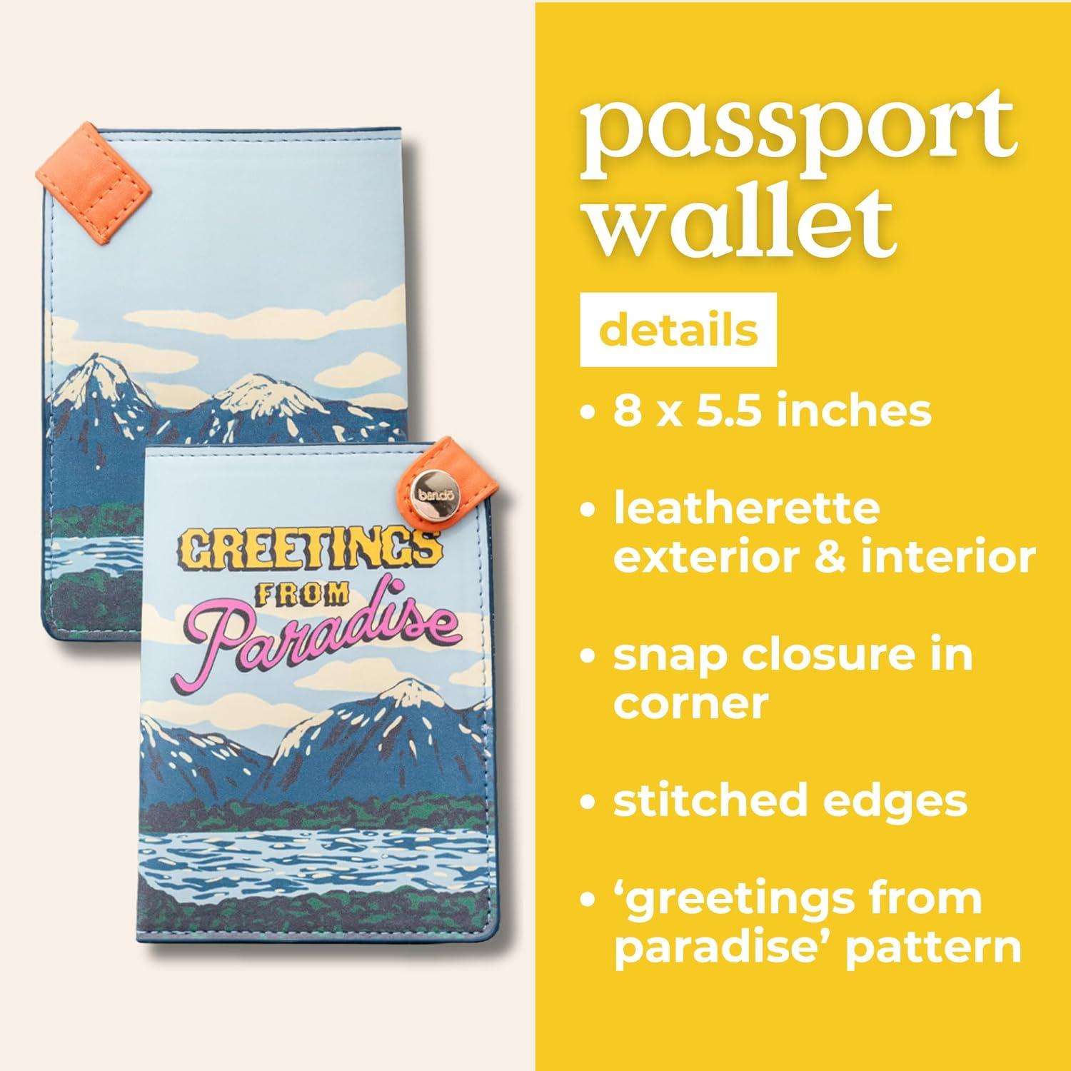 imagebando Getaway Retro Passport Holder Durable Vegan Leather Passport Cover Travel Wallet Fits Credit Cards and Vaccine Card Greetings From ParadiseGreetings From Paradise