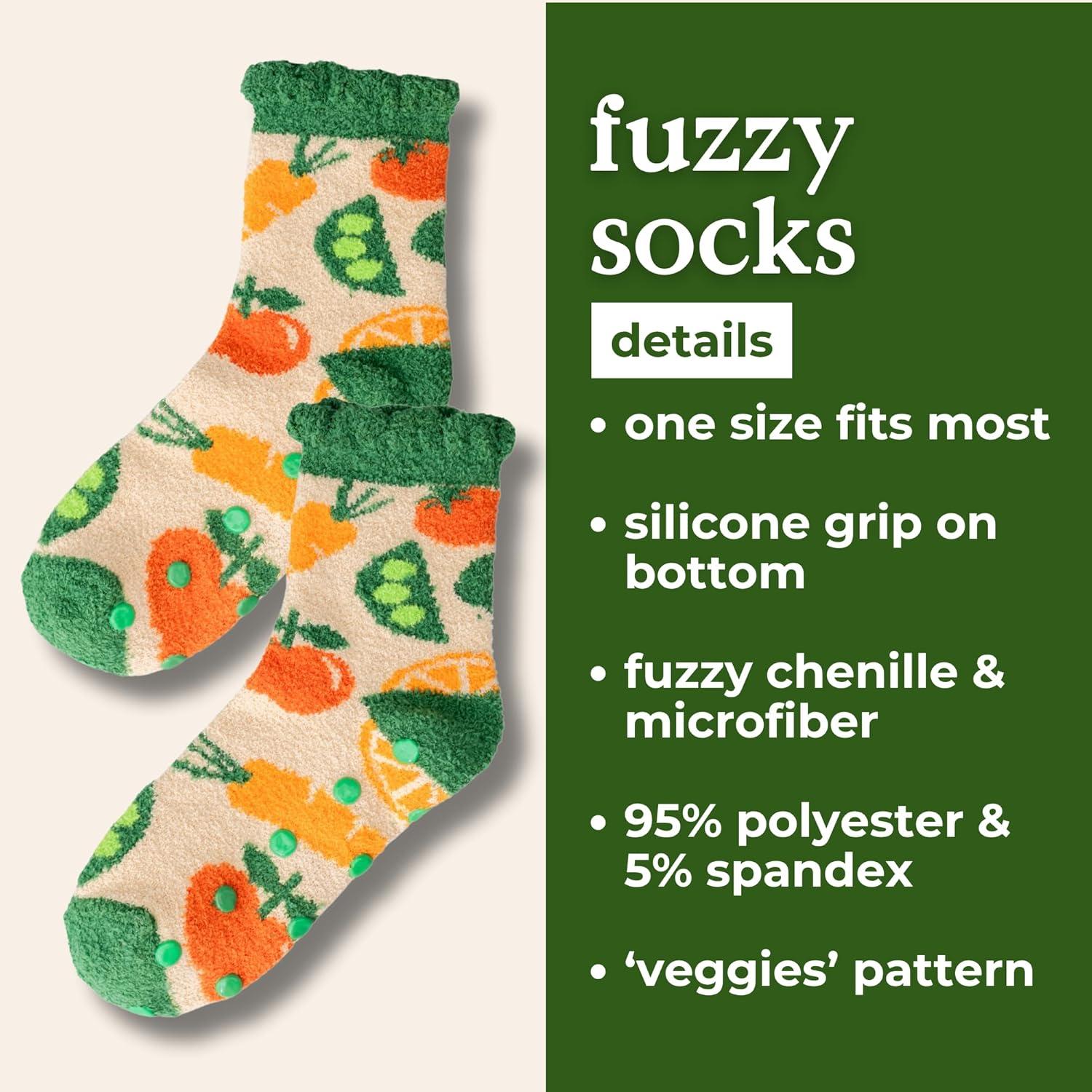 imagebando Non Slip Socks Fuzzy Socks for Women One Size Fits Most Crew Socks with Grippers Veggies