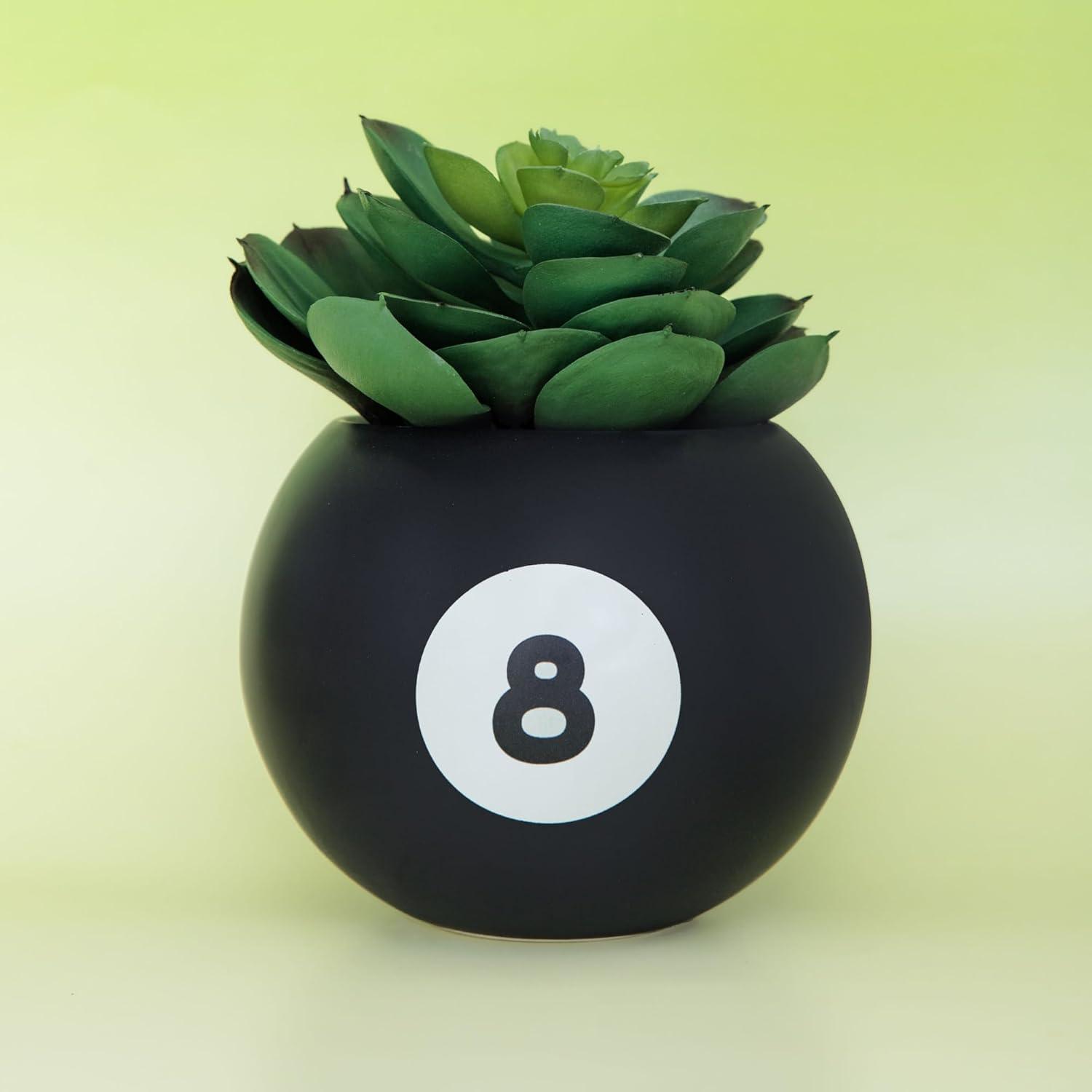 imagebando Novelty 8 Ball Flower Vase Retro Ceramic Shelf Decor Unique and Eclectic Vase 8Ball