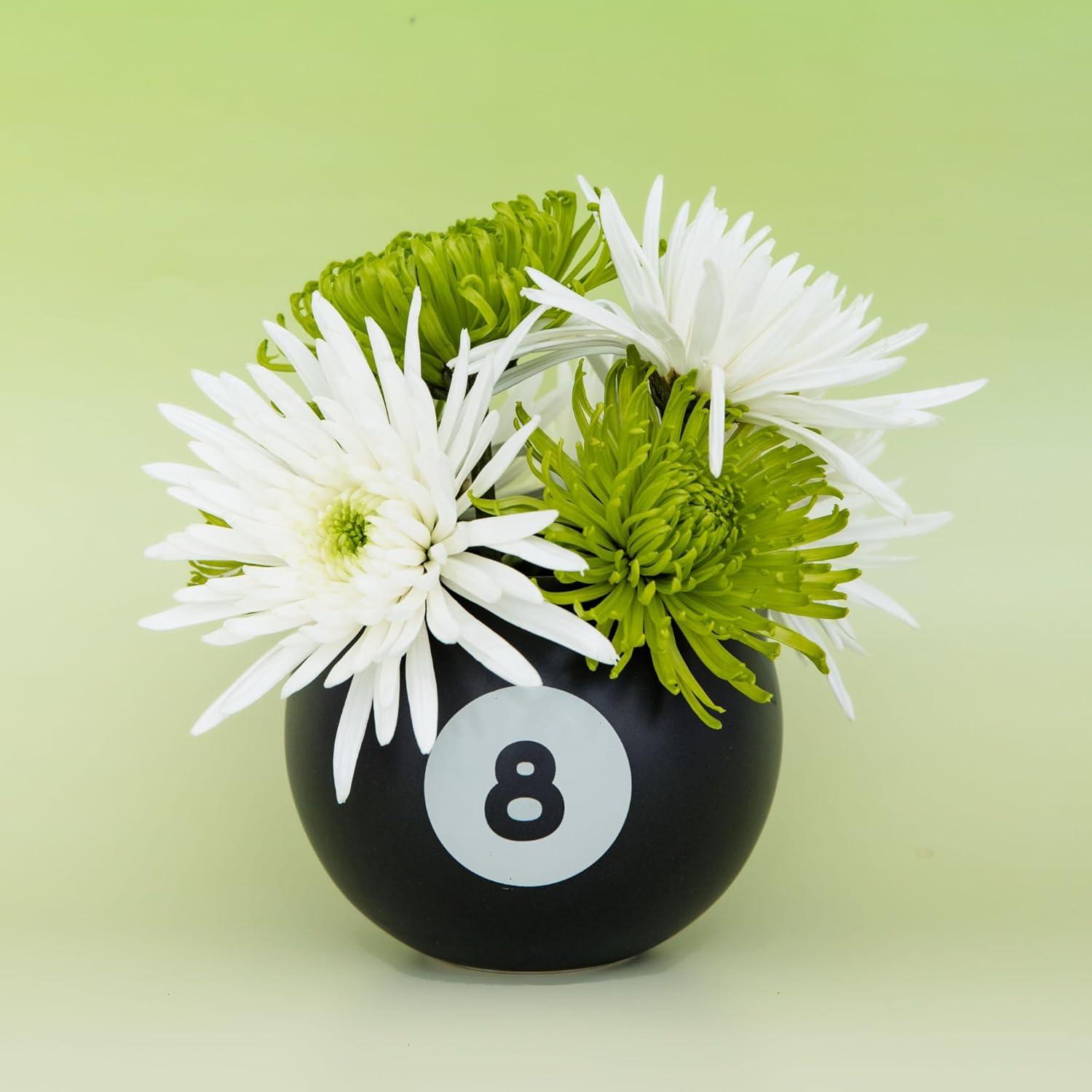 imagebando Novelty 8 Ball Flower Vase Retro Ceramic Shelf Decor Unique and Eclectic Vase 8Ball