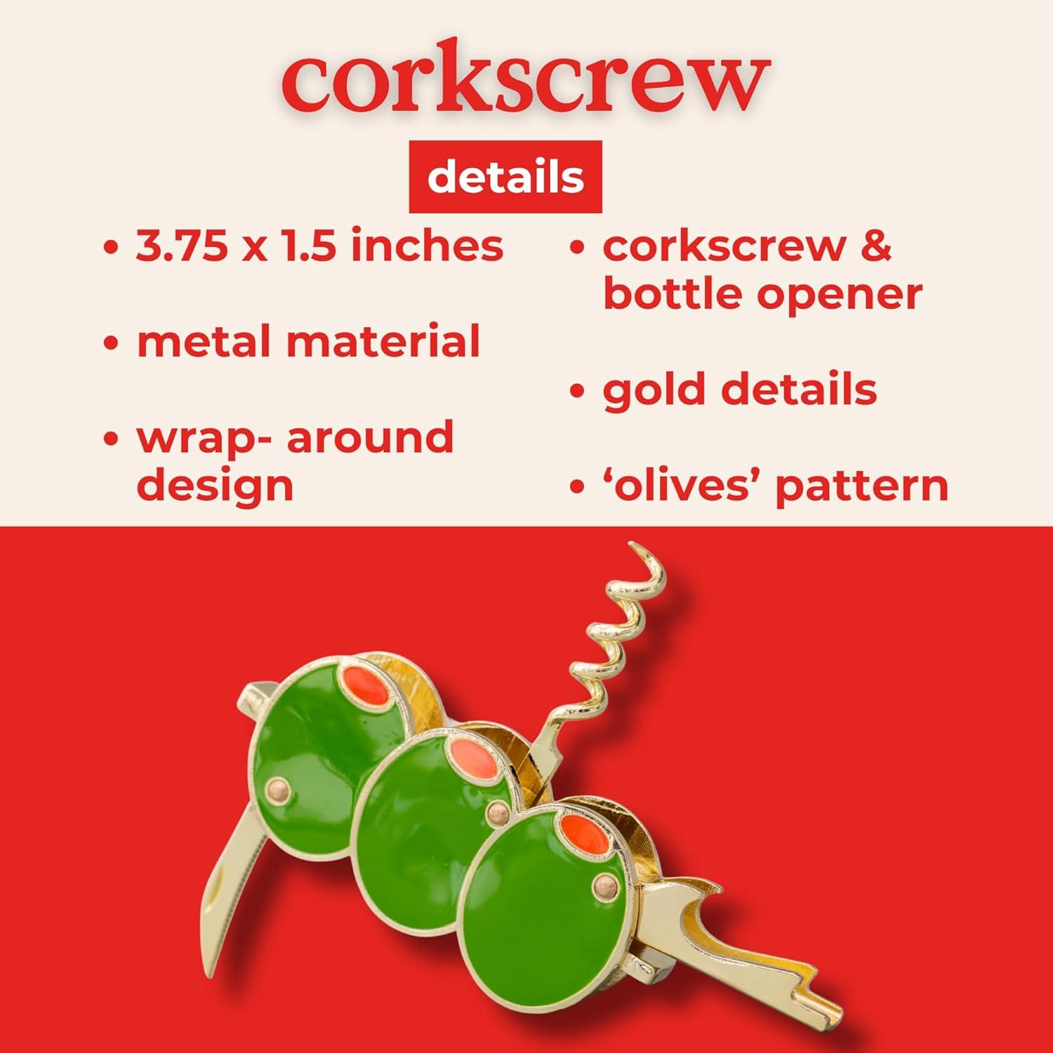 imagebando Novelty Martini Olive Corkscrew and Bottle Opener Aesthetic Barware and Cocktail Tools Olives