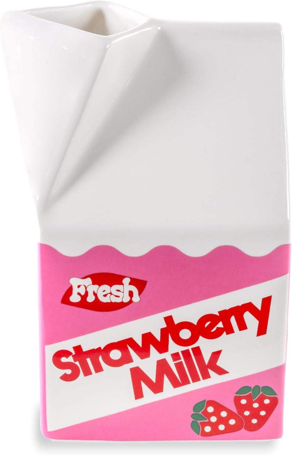 imagebando Vintage Carton Inspired Rise and Shine Decorative Mini Ceramic Vase Unique HomeKitchenOffice Accent Strawberry Milk