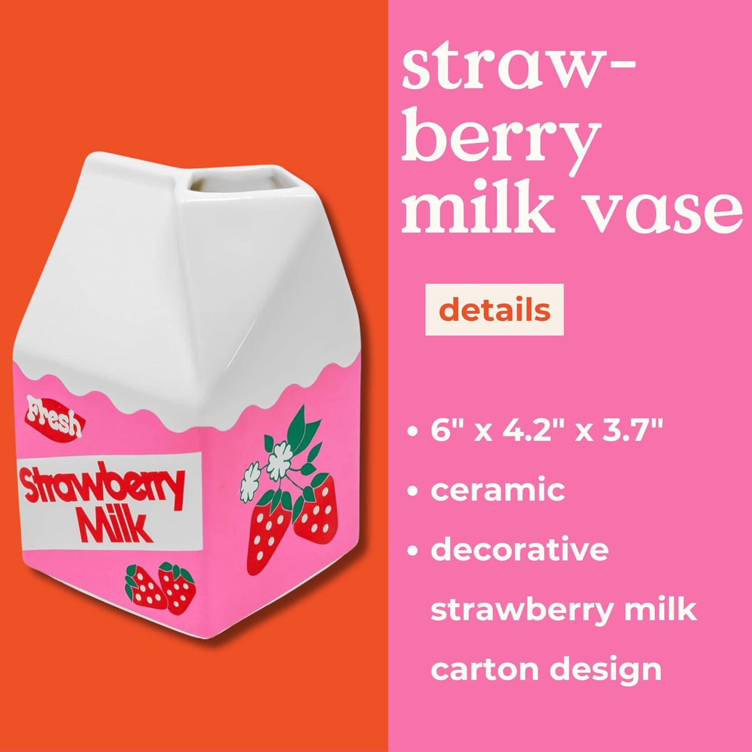 imagebando Vintage Carton Inspired Rise and Shine Decorative Mini Ceramic Vase Unique HomeKitchenOffice Accent Strawberry Milk