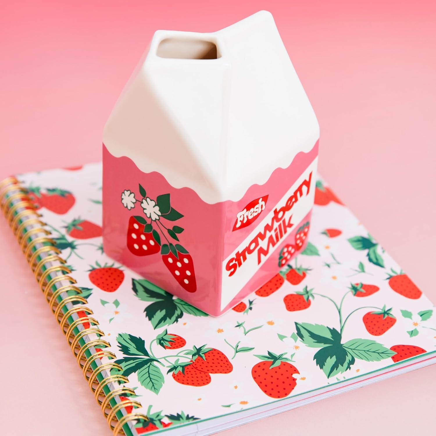 imagebando Vintage Carton Inspired Rise and Shine Decorative Mini Ceramic Vase Unique HomeKitchenOffice Accent Strawberry Milk