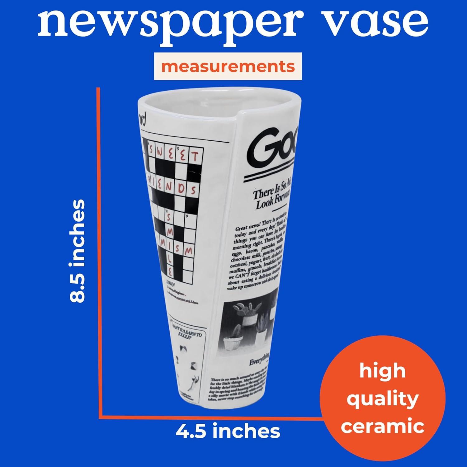 imagebando Vintage Inspired Newspaper Vase Retro Ceramic Shelf Decor UniqueNoveltyEclectic Flower Vase Newspaper