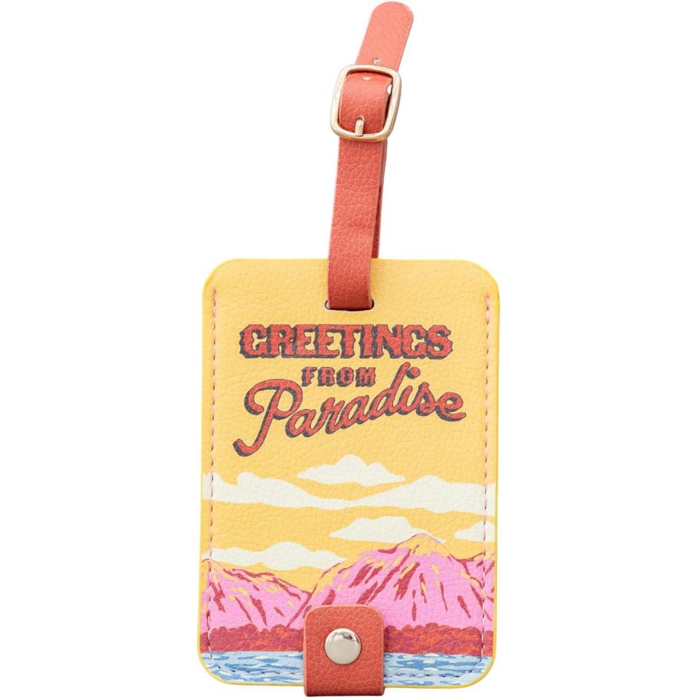 imageBando Getaway Suitcase Tag for Travel Durable Vegan Leather Luggage IdentifierGreetings from Paradise