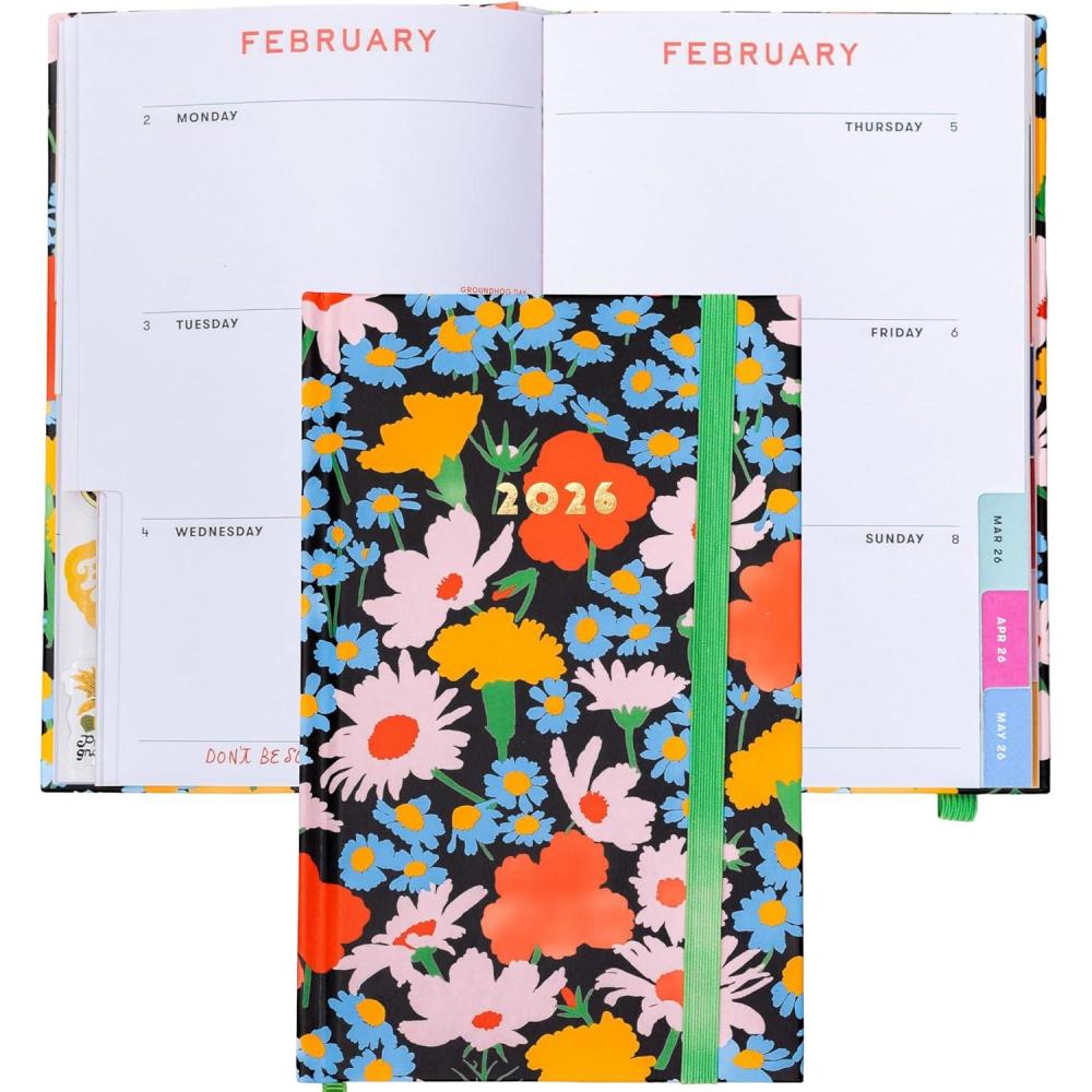 imagebando 12Month Classic Daily and Weekly Planner Dated January 2026 December 2026 Hard Cover Self Care Journal Bound Agenda with Monthly Calendar Stickers Art ampamp Bonus Pages Black Floral