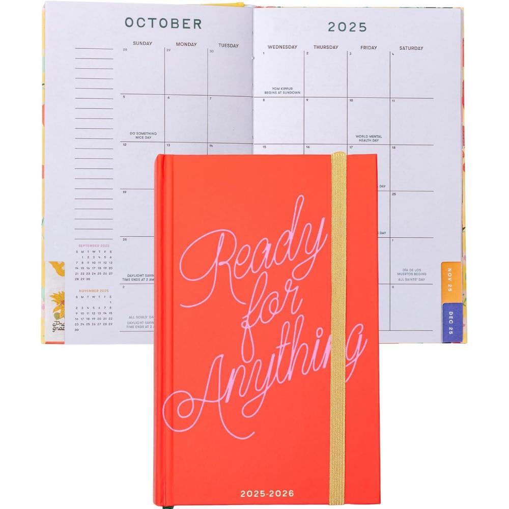 imagebando 17Month Classic Daily and Weekly Planner Dated August 2025 December 2026 Hard Cover Self Care Journal Agenda with Monthly Calendar Stickers Art ampamp Bonus Pages Ready for Anything RedReady For Anything Red