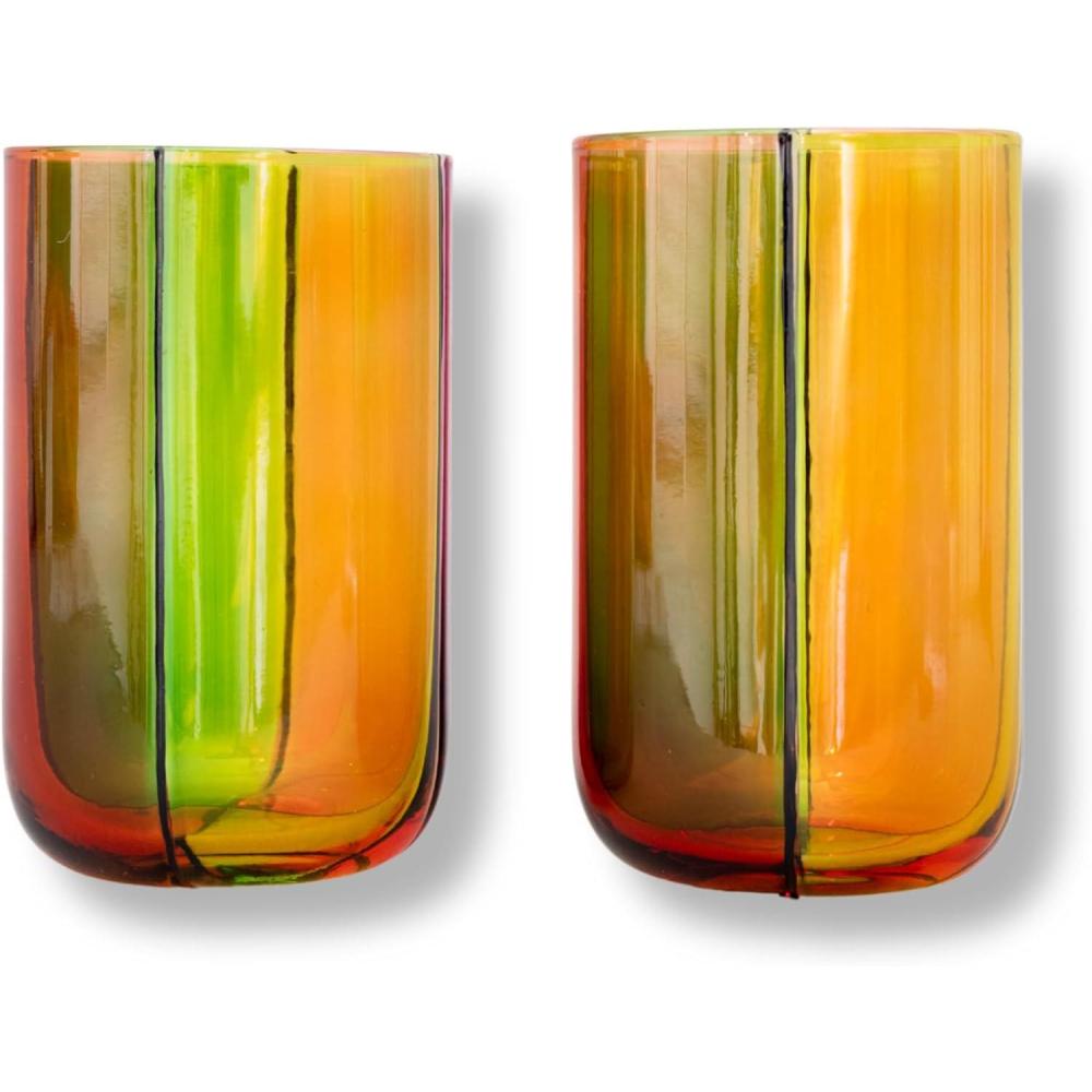 imagebando Bar Glass Set of 2 175 oz Cute High Ball Glasses for Adults Unique Drinking Glasses Aesthetic Glassware for Bar Cart Colorblock