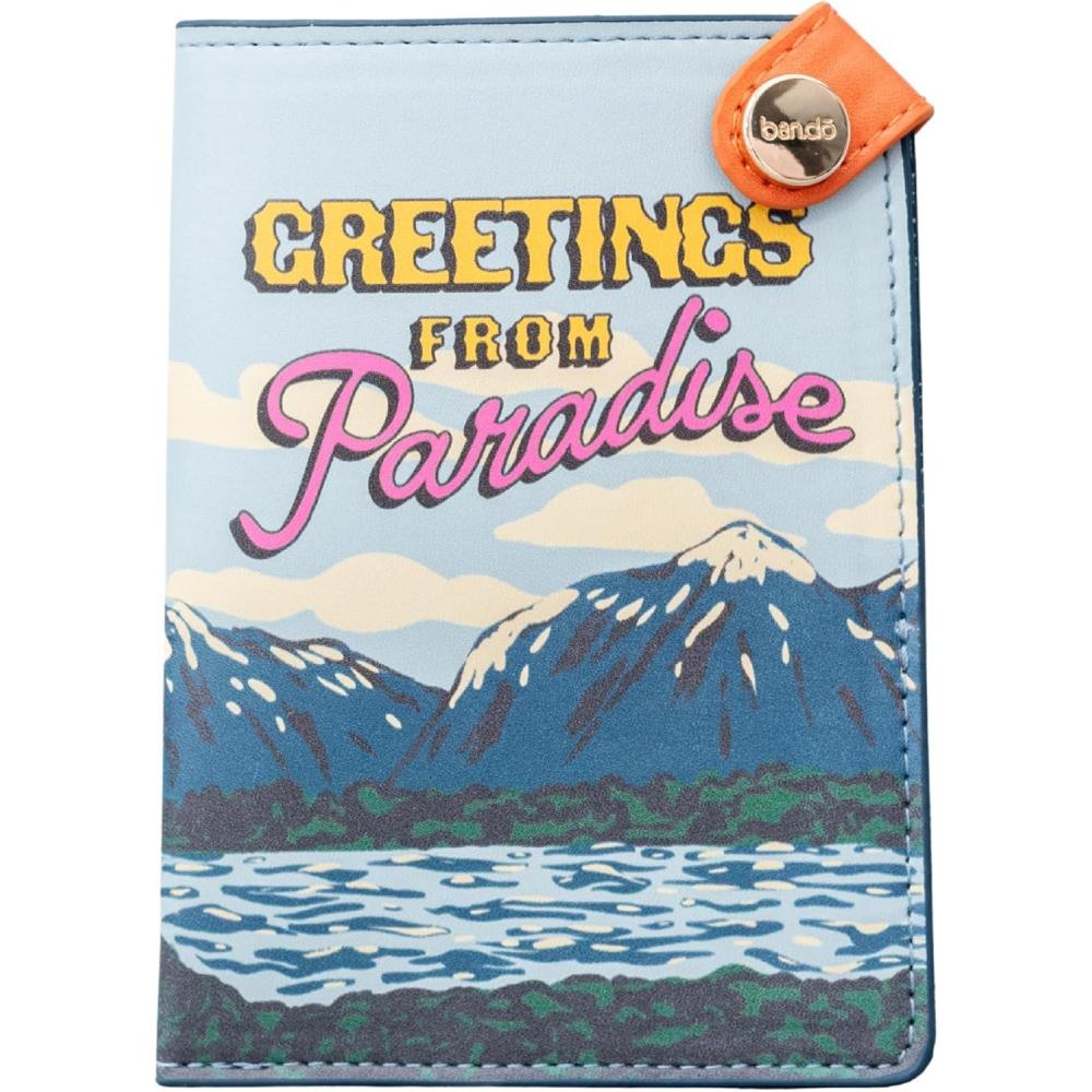 imagebando Getaway Retro Passport Holder Durable Vegan Leather Passport Cover Travel Wallet Fits Credit Cards and Vaccine Card Greetings From ParadiseGreetings From Paradise