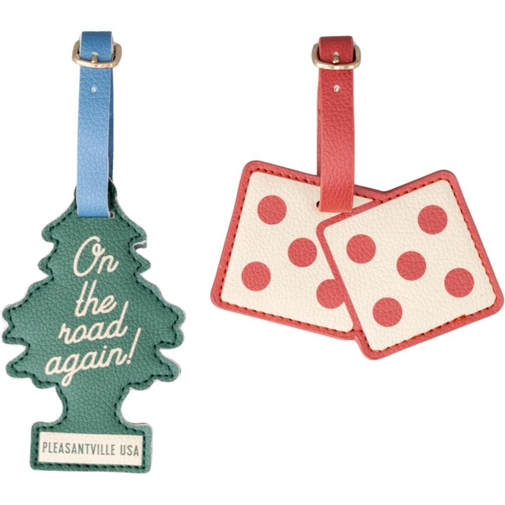 imagebando Getaway Suitcase Tag Set of 2 for Travel Novelty Shaped Durable Vegan Leather Luggage Identifier Road Trip