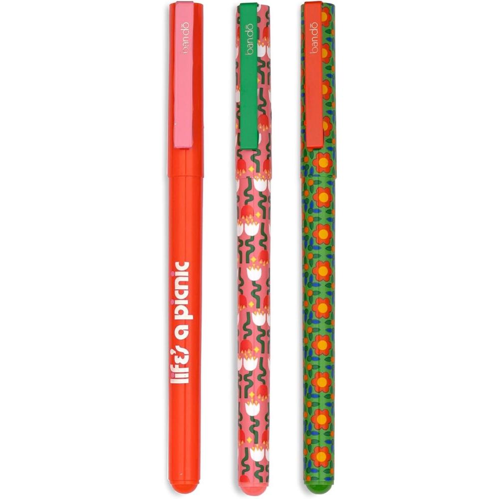imagebando Write On Black Ink Pen Set of 3 Plastic Ballpoint Pens with Clip Lifes a PicnicLifes a Picnic