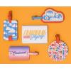 Ban.do Getaway Suitcase Tag for Travel, Durable Vegan Leather Luggage Identifier(Purple  Orange)