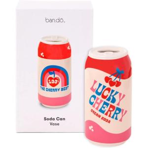 ban.do Small Decorative Vase, Colorful Ceramic Vase, Shelf Decor for Home or Office, Vintage-Inspired Soda Can, Lucky Cherry Cream Soda