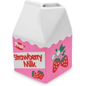 ban.do Vintage Carton Inspired Rise and Shine Decorative Mini Ceramic Vase, Unique Home/Kitchen/Office Accent, Strawberry Milk