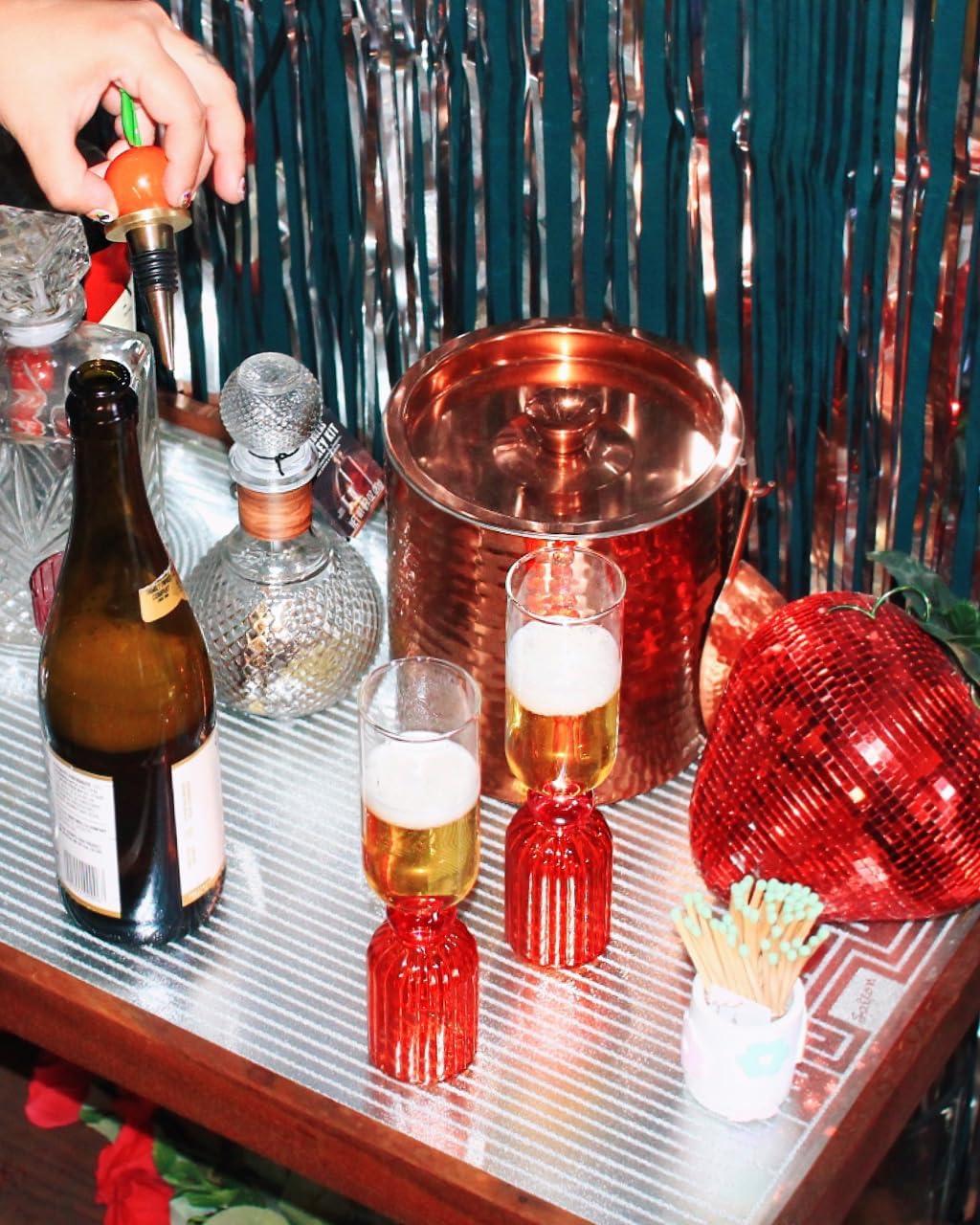 imagebando Bar Glass Set of 2 66oz Cute Cocktail Glasses for Adults Unique Cocktail Wine ampamp Champagne Glasses Aesthetic Glassware for Bar Cart Tipsy TurvyRed Pink Clear