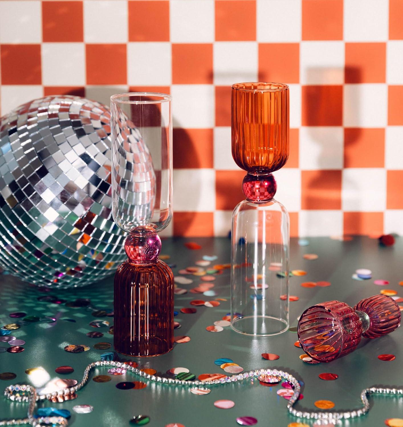 imagebando Bar Glass Set of 2 66oz Cute Cocktail Glasses for Adults Unique Cocktail Wine ampamp Champagne Glasses Aesthetic Glassware for Bar Cart Tipsy TurvyRed Pink Clear