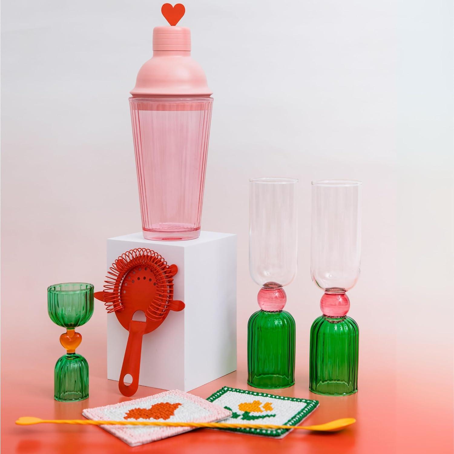 imagebando Bar Glass Set of 2 66oz Cute Cocktail Glasses for Adults Unique Cocktail Wine ampamp Champagne Glasses Aesthetic Glassware for Bar Cart Tipsy TurvyGreen