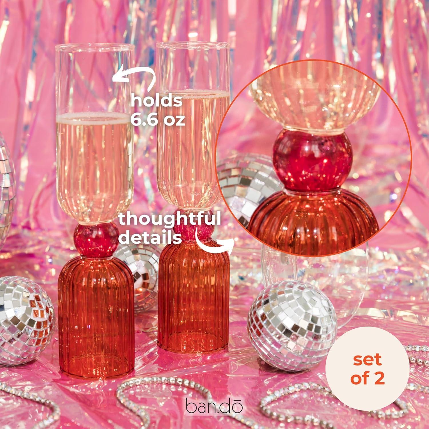 imagebando Bar Glass Set of 2 66oz Cute Cocktail Glasses for Adults Unique Cocktail Wine ampamp Champagne Glasses Aesthetic Glassware for Bar Cart Tipsy TurvyRed Pink Clear