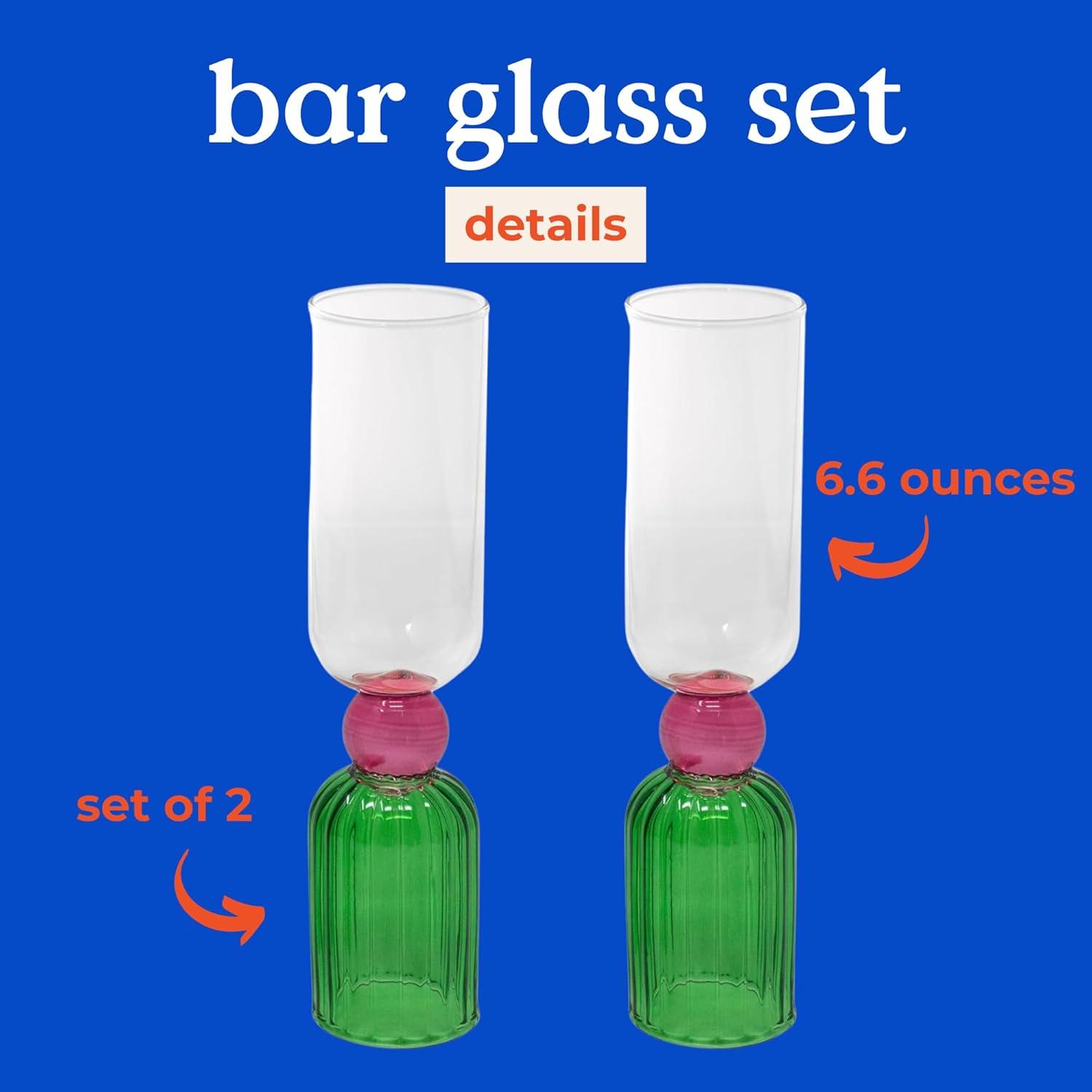 imagebando Bar Glass Set of 2 66oz Cute Cocktail Glasses for Adults Unique Cocktail Wine ampamp Champagne Glasses Aesthetic Glassware for Bar Cart Tipsy TurvyGreen