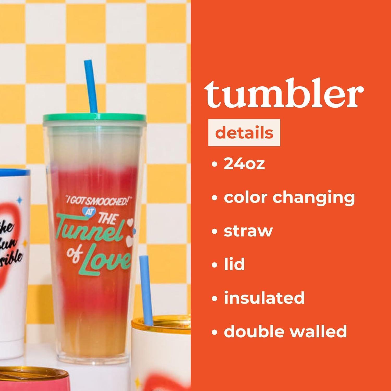 imagebando Color Changing Cup with Straw 24 oz Double Wall Tumbler Insulated Plastic Travel Tumbler Tunnel of Love