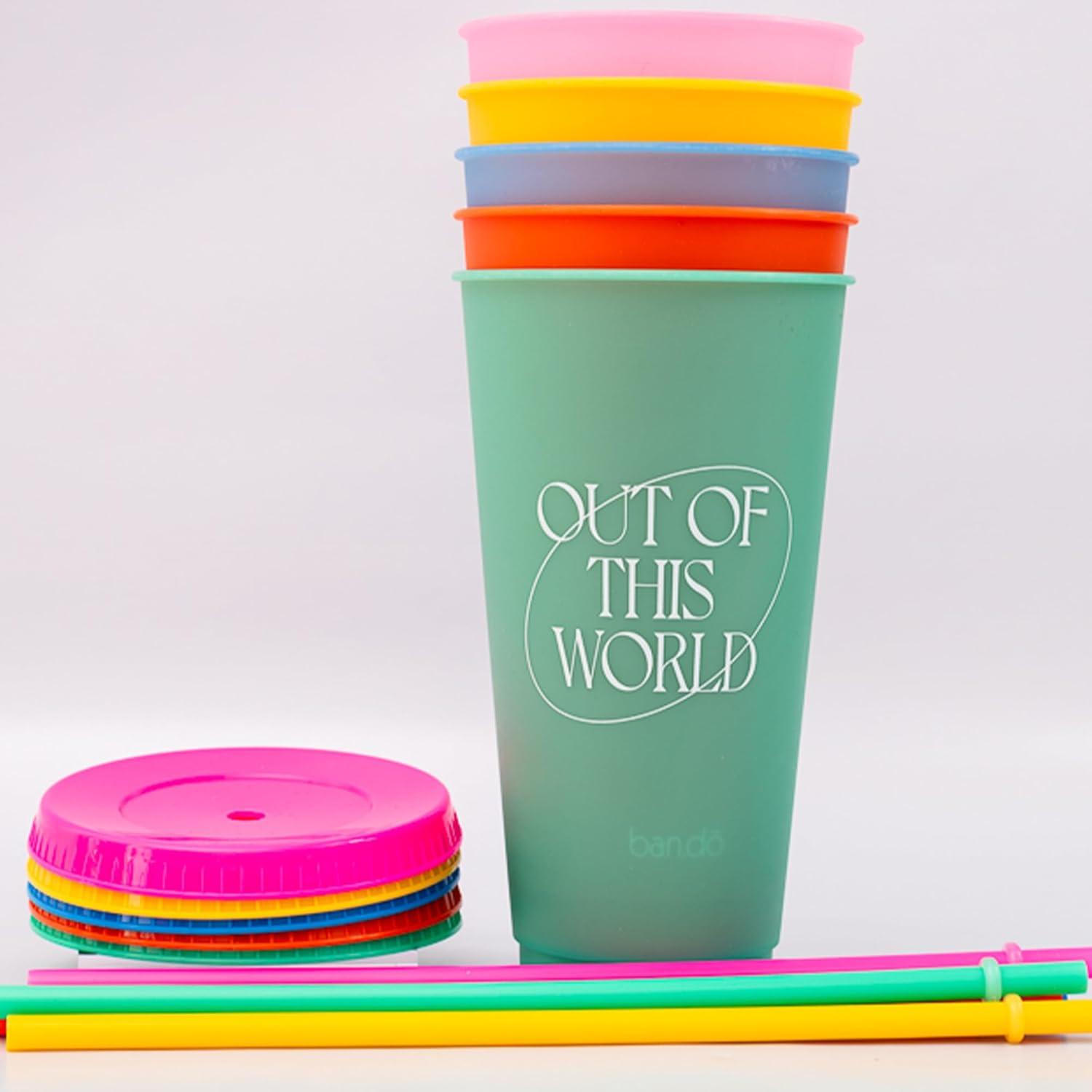 imagebando Color Changing Cups with Straws Set of 5 24 oz Travel Tumblers with Lids and Straws Colorblock