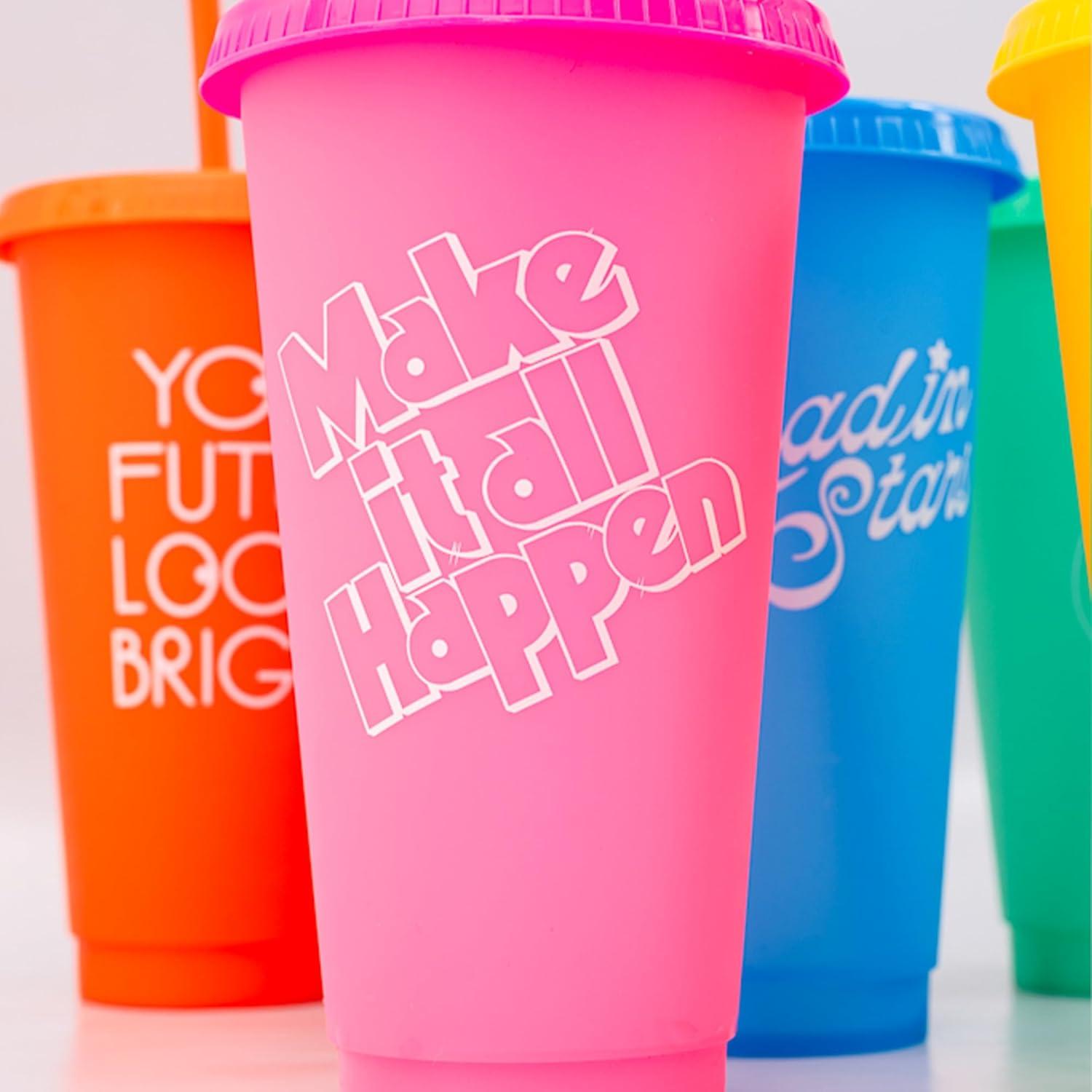 imagebando Color Changing Cups with Straws Set of 5 24 oz Travel Tumblers with Lids and Straws Colorblock