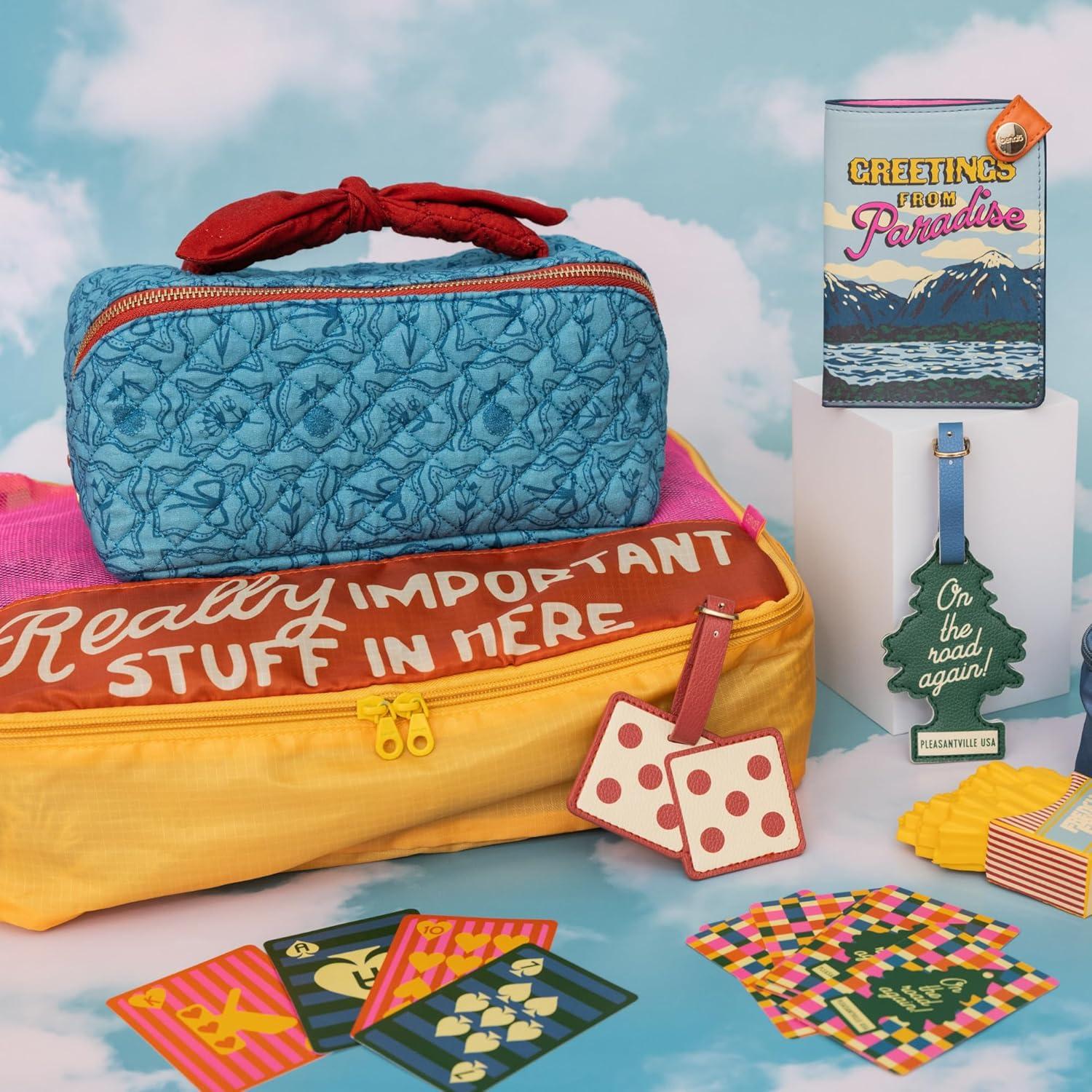 imagebando Getaway Quilted Toiletry Bag with Bow Handle and Satin Interior Flowers and Bows