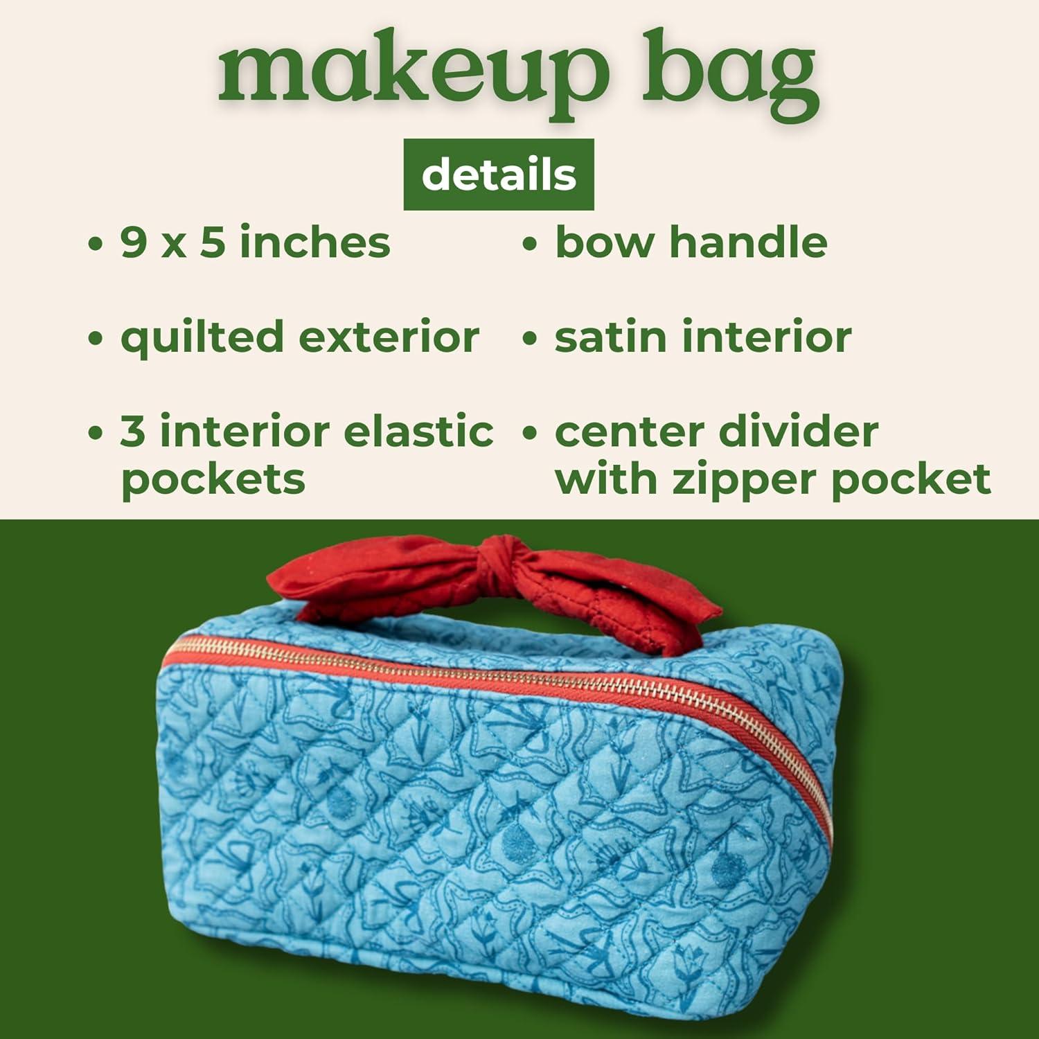 imagebando Getaway Quilted Toiletry Bag with Bow Handle and Satin Interior Flowers and Bows