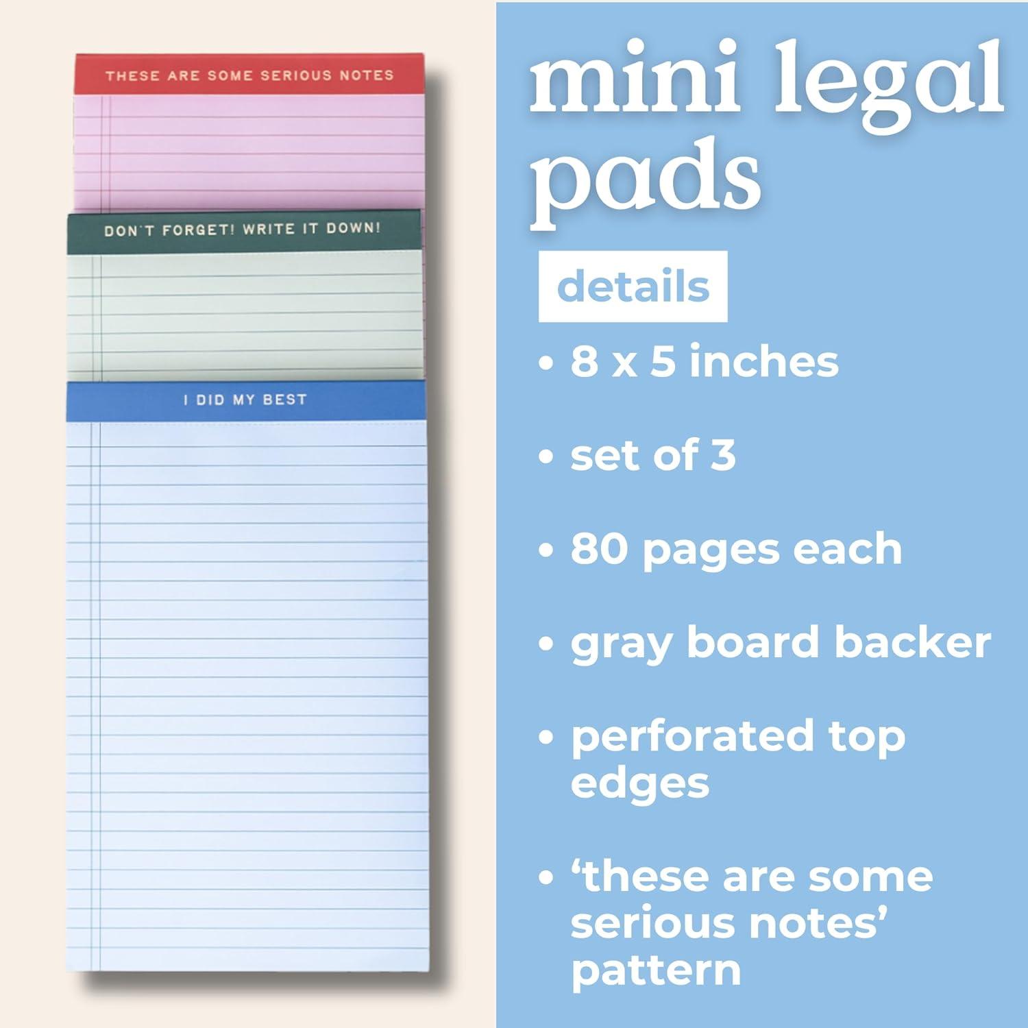 imagebando Mini Legal Pad Set of 3 8quot x 5quot Colorful Notepads with 80 Pages Each Serious Notes