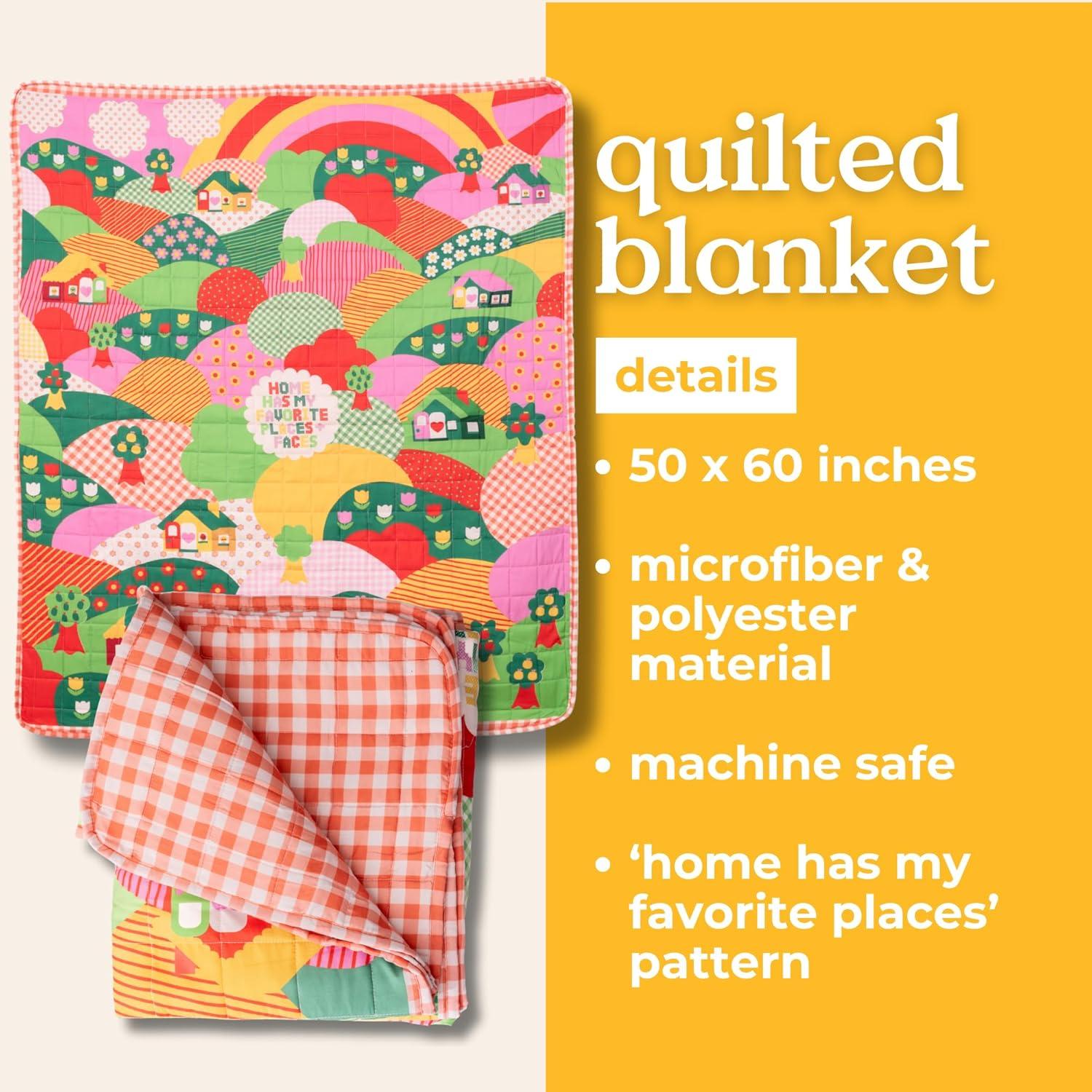 imagebando Retro 50quot x 60quot Quilted Blanket for CouchBedPicnic Vintage Inspired Throw Favorite Places and Faces