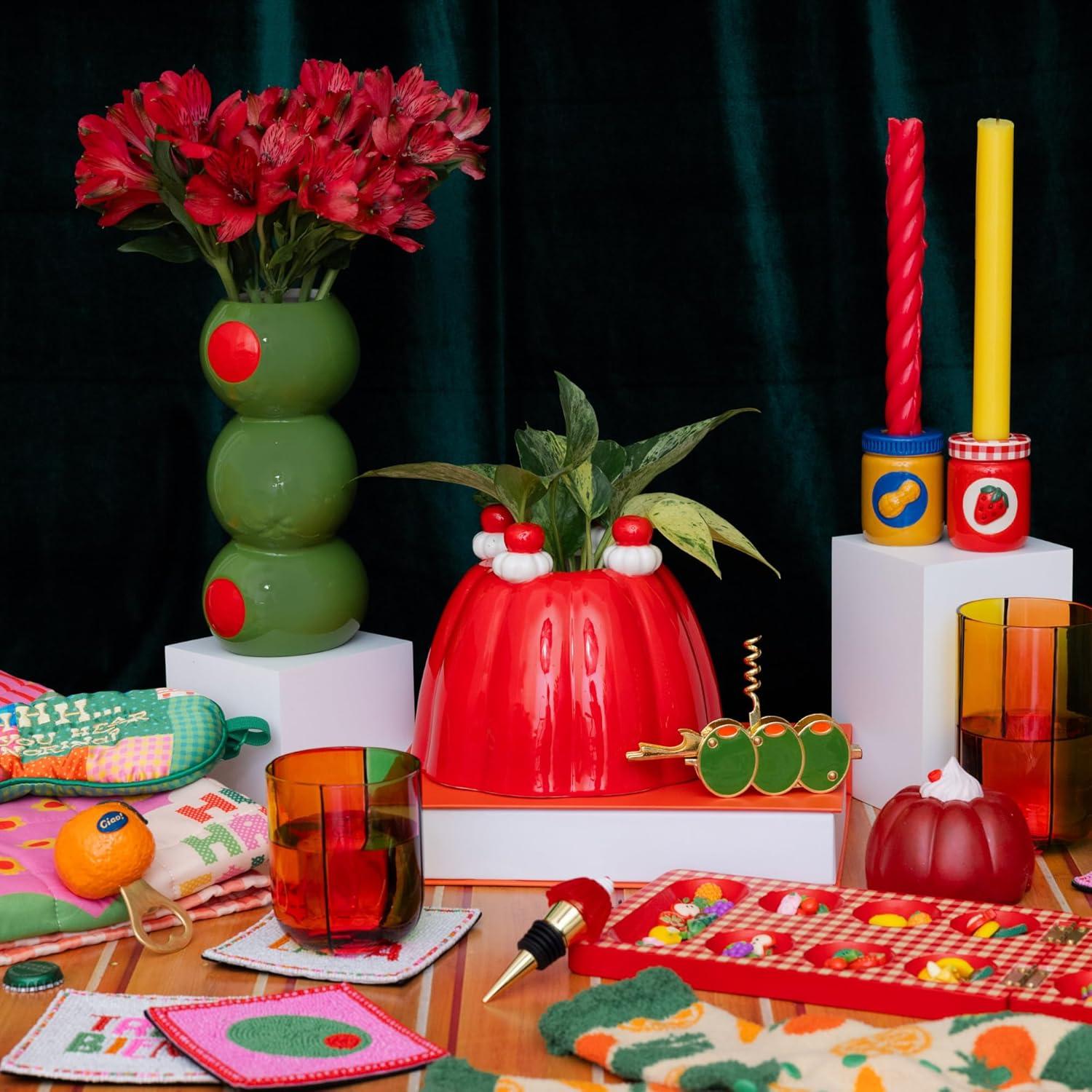 imagebando Retro Inspired Jelly Dessert Vintage Ceramic Shelf Decor UniqueNoveltyEclectic Flower Vase Jelly Dessert