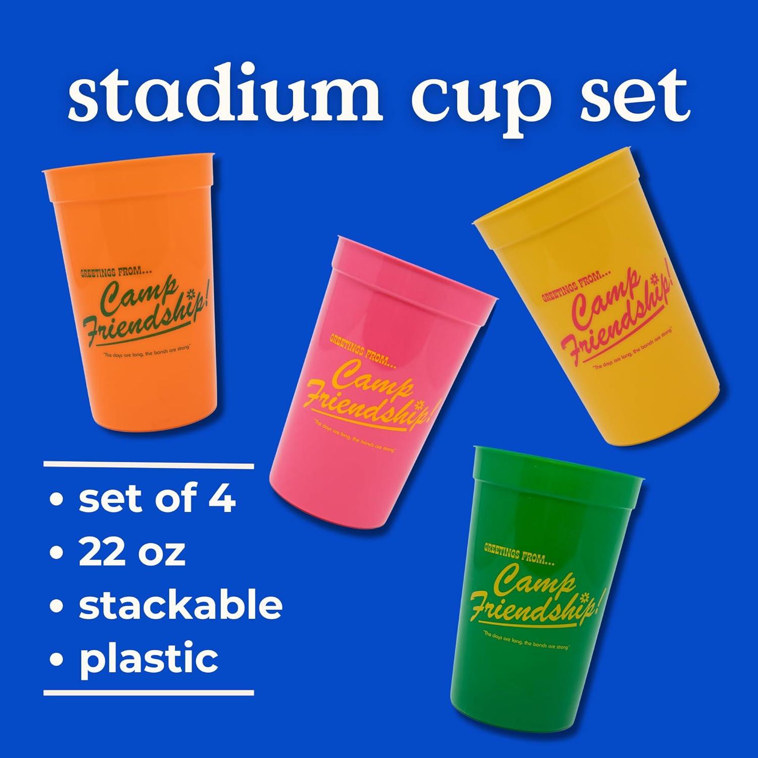 imagebando Stadium Cup Set of 4 Multicolor 22 Ounce Plastic Cups Camp Friendship