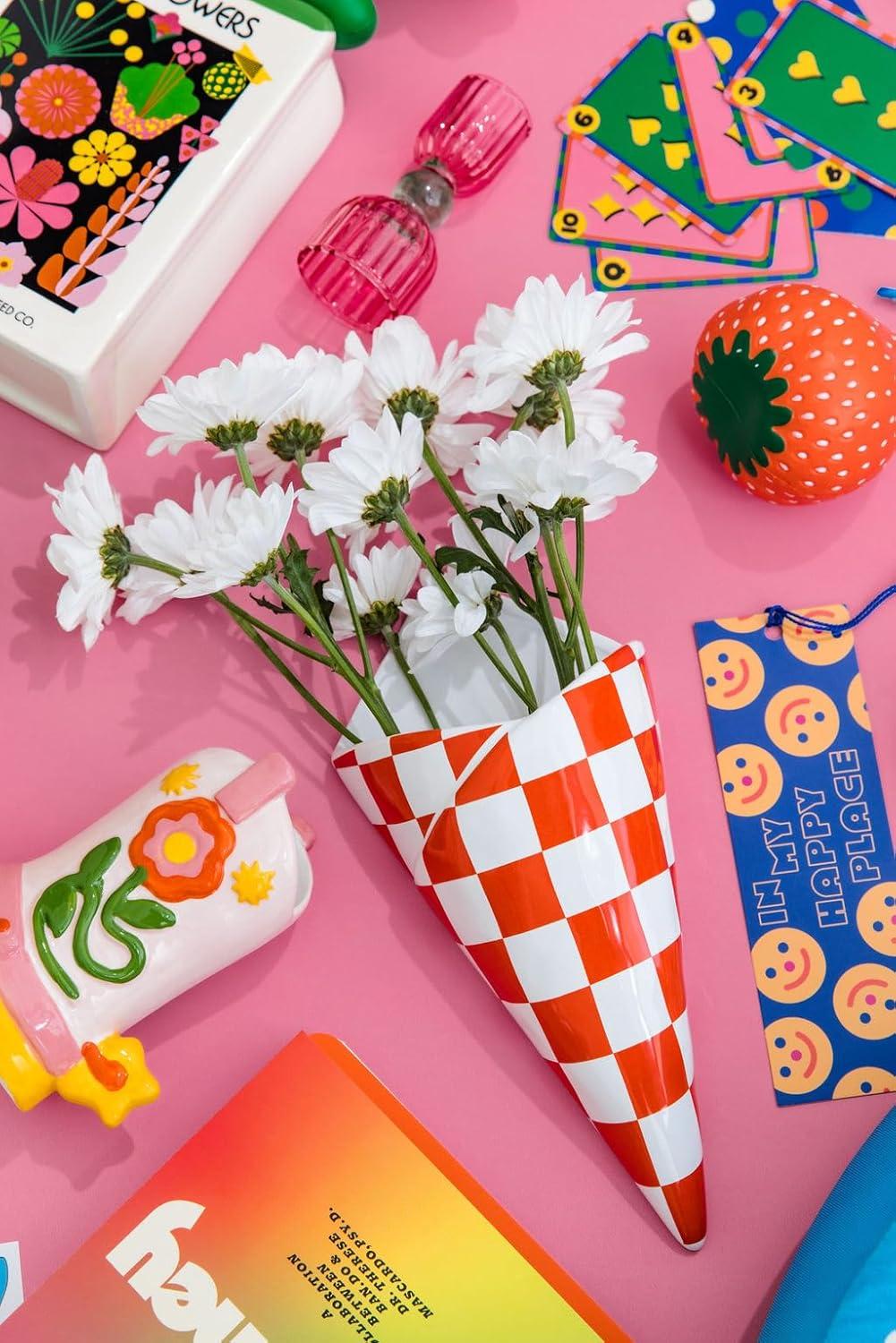 imagebando Vintage Inspired Checkered Bag Decorative Ceramic Wall Vase Unique HomeKitchenOffice Accent Checkered Bag