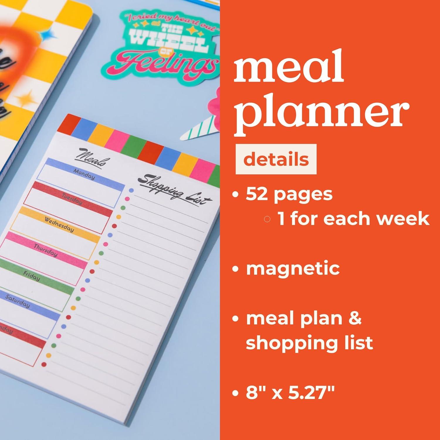 imagebando Weekly Meal Planner with Shopping List 52 Page Wellness Food Journal Magnetic Grocery List Notepad for Food Prep Colorblock