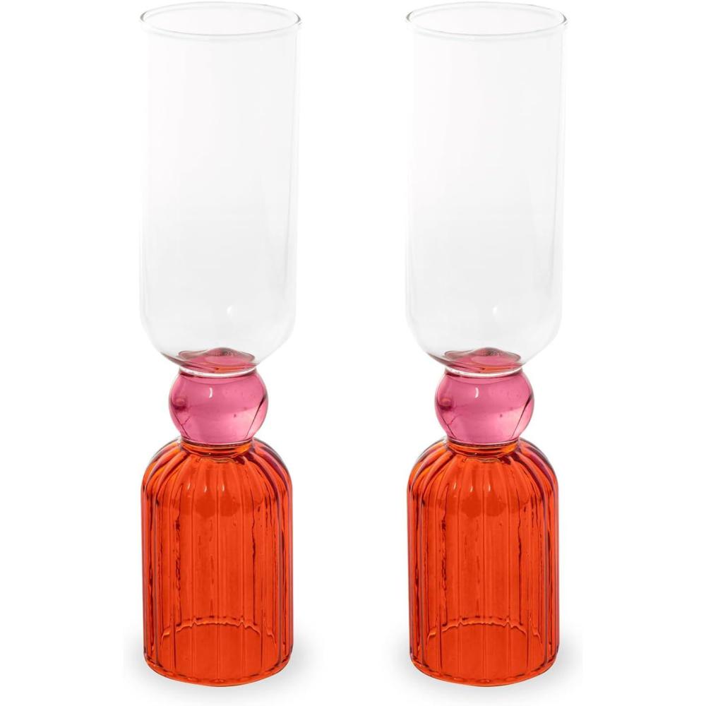 imagebando Bar Glass Set of 2 66oz Cute Cocktail Glasses for Adults Unique Cocktail Wine ampamp Champagne Glasses Aesthetic Glassware for Bar Cart Tipsy TurvyRed Pink Clear