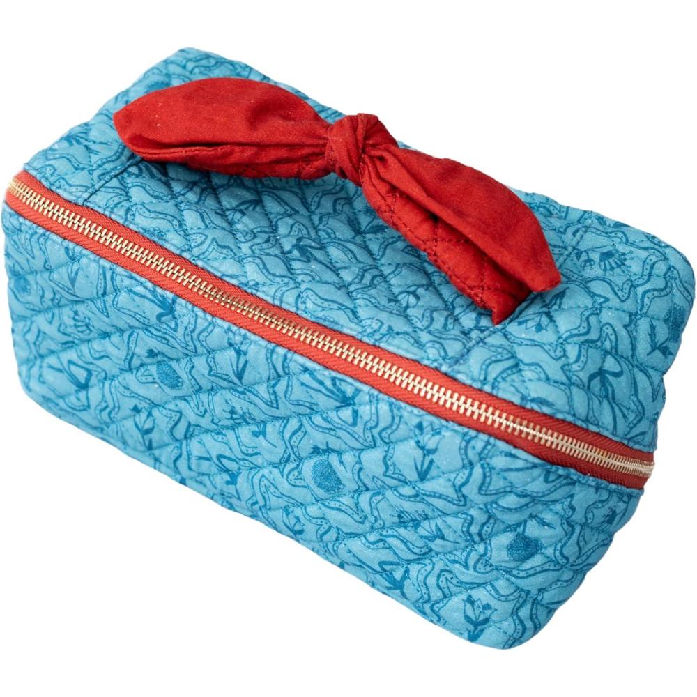 imagebando Getaway Quilted Toiletry Bag with Bow Handle and Satin Interior Flowers and Bows