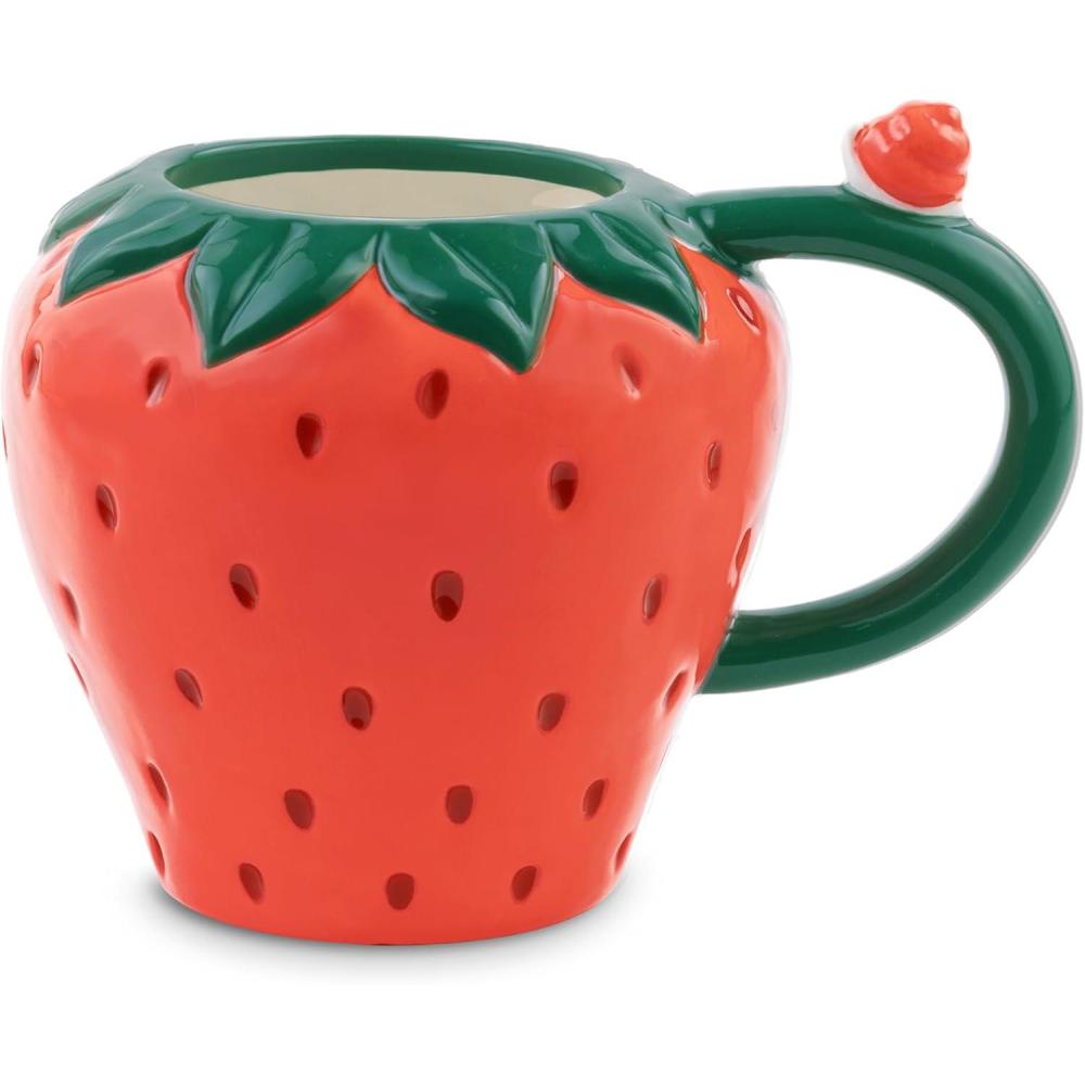 imagebando Novelty Ceramic Mug 12 Ounce Coffee and Tea Cup with Large Handle Dishwasher and Microwave Safe 3D Fruit Mug Strawberry