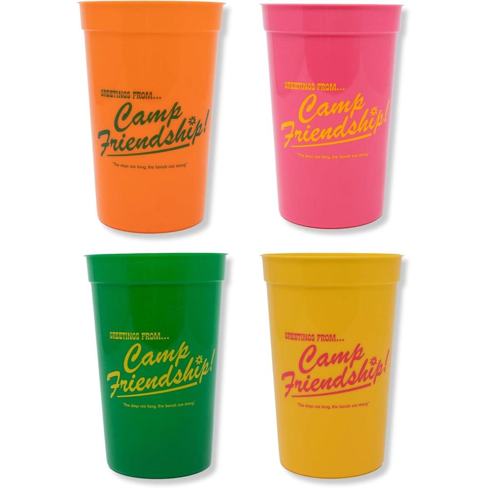 imagebando Stadium Cup Set of 4 Multicolor 22 Ounce Plastic Cups Camp Friendship