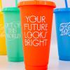 ban.do Color Changing Cups with Straws, Set of 5, 24 oz Travel Tumblers with Lids and Straws, Colorblock