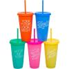 ban.do Color Changing Cups with Straws, Set of 5, 24 oz Travel Tumblers with Lids and Straws, Colorblock