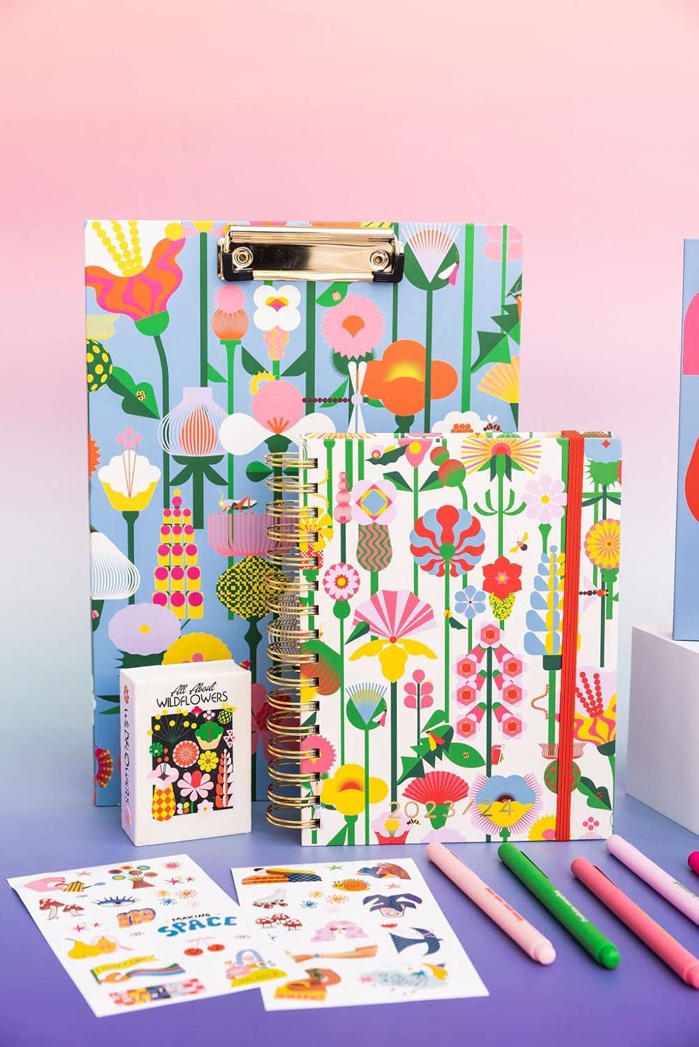 imagebando Blue Clipboard Folio with Lined Notepad Padfolio with Metal Clip Removable Writing Pad and Pen Holder Cute Padfolio Organizer for Office and Sports Geometric Flowers