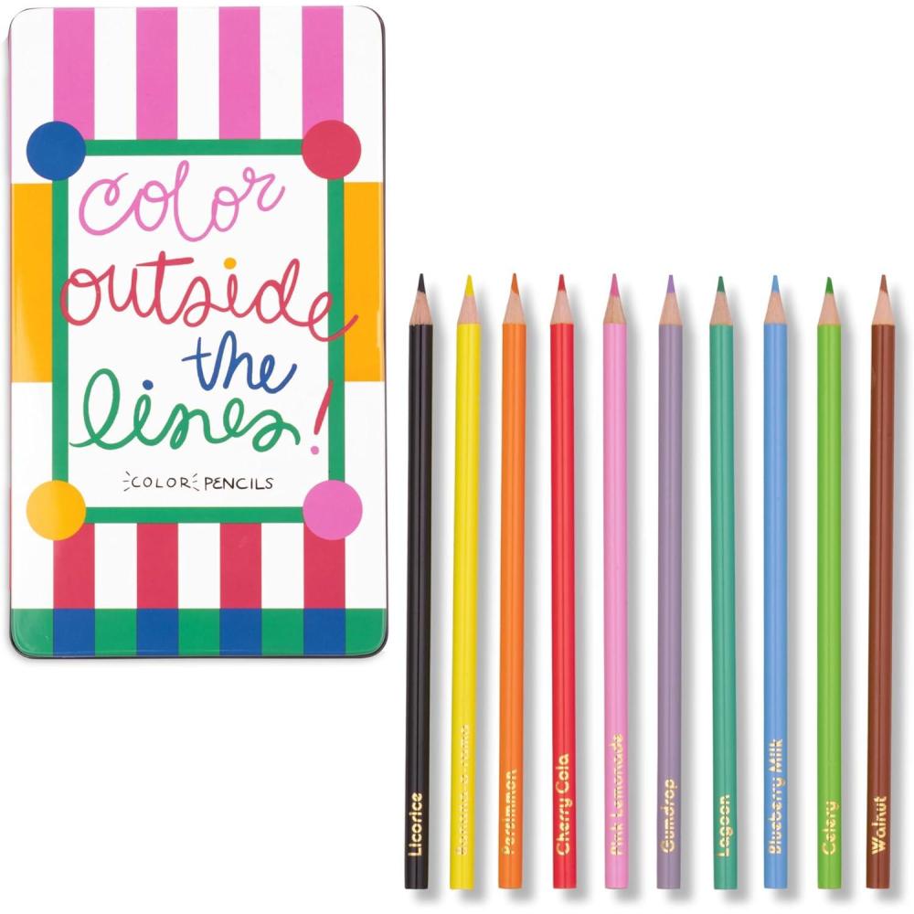 imagebando Write On Colorful Pencil Set of 10 PreSharpened 2 Graphite Pencils for Art in Reusable Travel Tin Case Color Outside the Lines