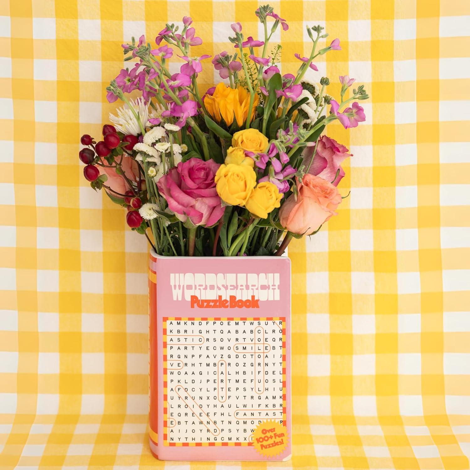 imagebando Decorative Book Shaped Vase Word Search Ceramic Vase Shelf Decor for Home or Office Word Search